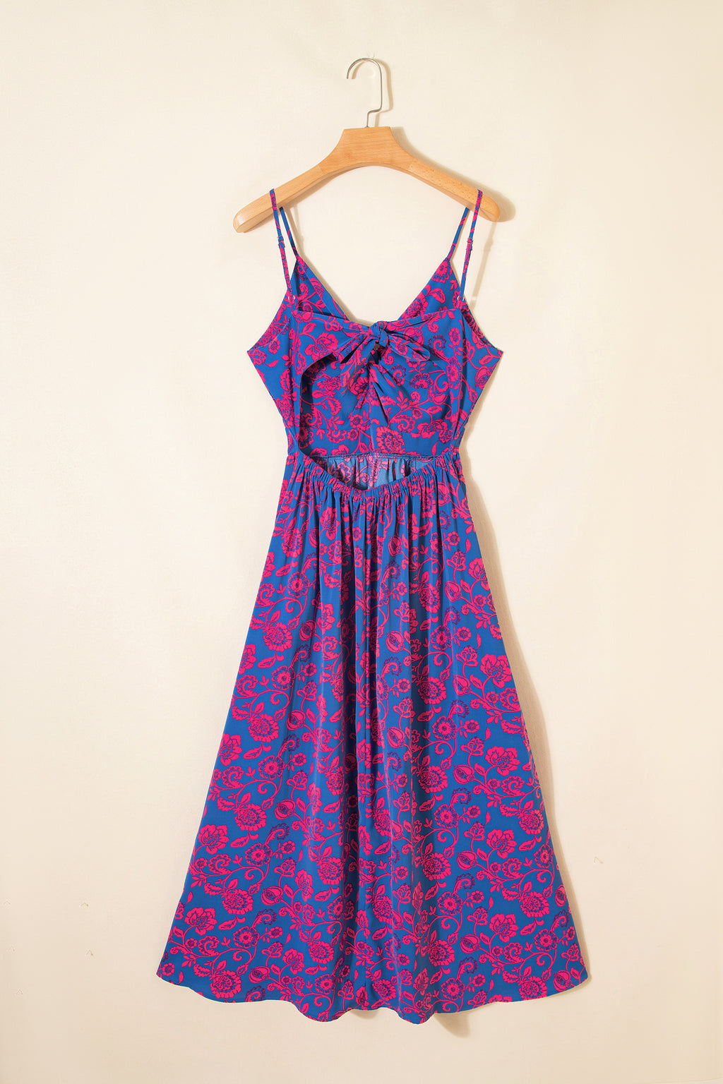 Women's Blue Floral Print Twisted V-Neck Tied Backless Maxi Dress at LivelyLooks