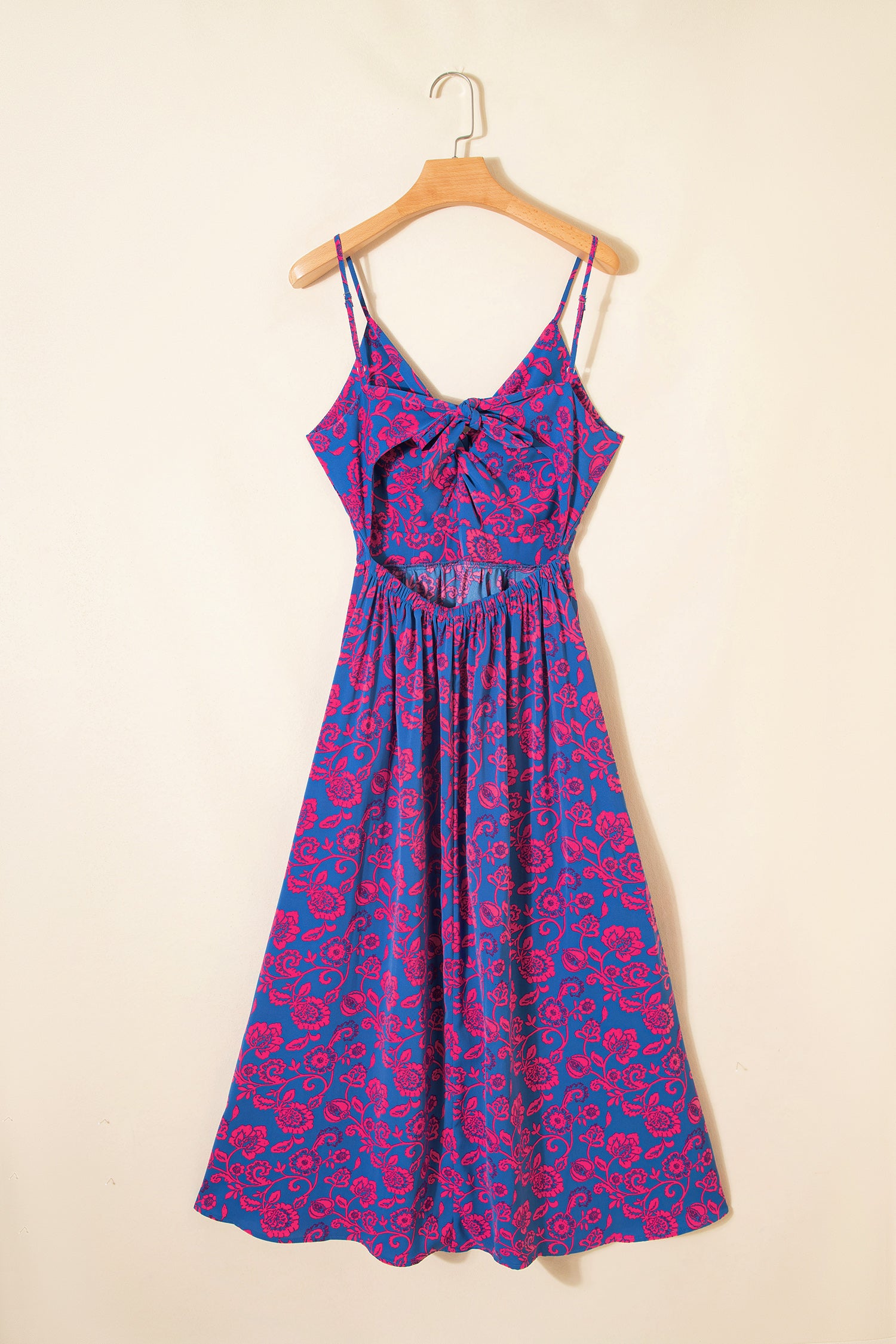 Women's Blue Floral Print Twisted V-Neck Tied Backless Maxi Dress at LivelyLooks