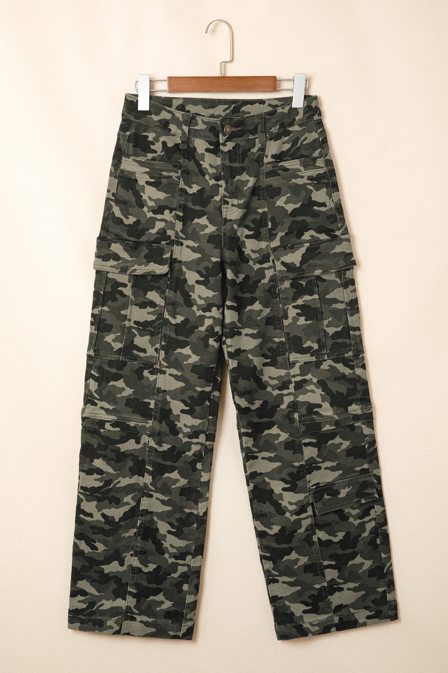 Women's Women's Green Camo Cargo Denim Jeans Multi-Pocket Stretch UK 4-16 at LivelyLooks