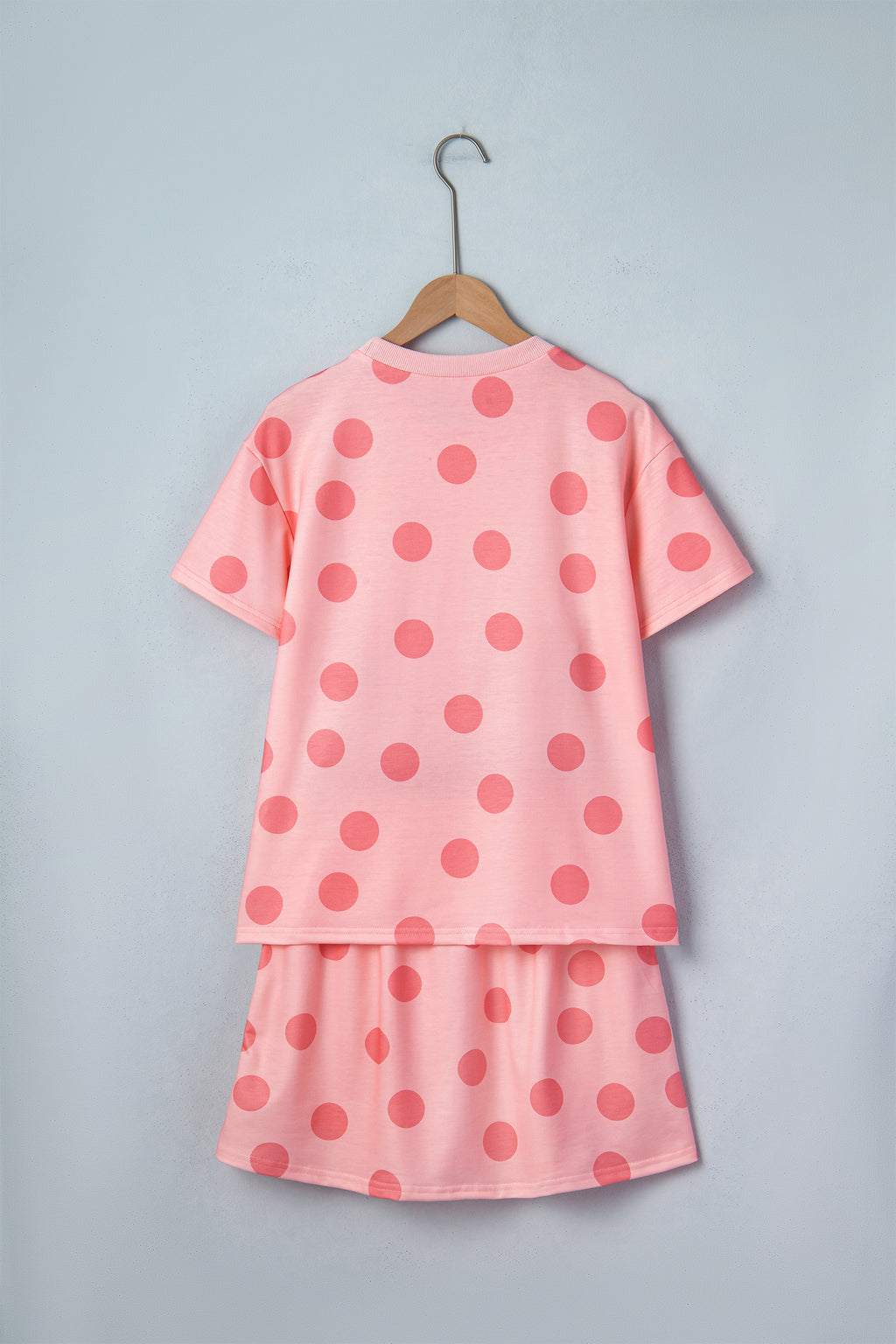 Polka Dot Short Sleeve Top & Casual Skort 2pcs Outfit | White, Pink & Sky Blue