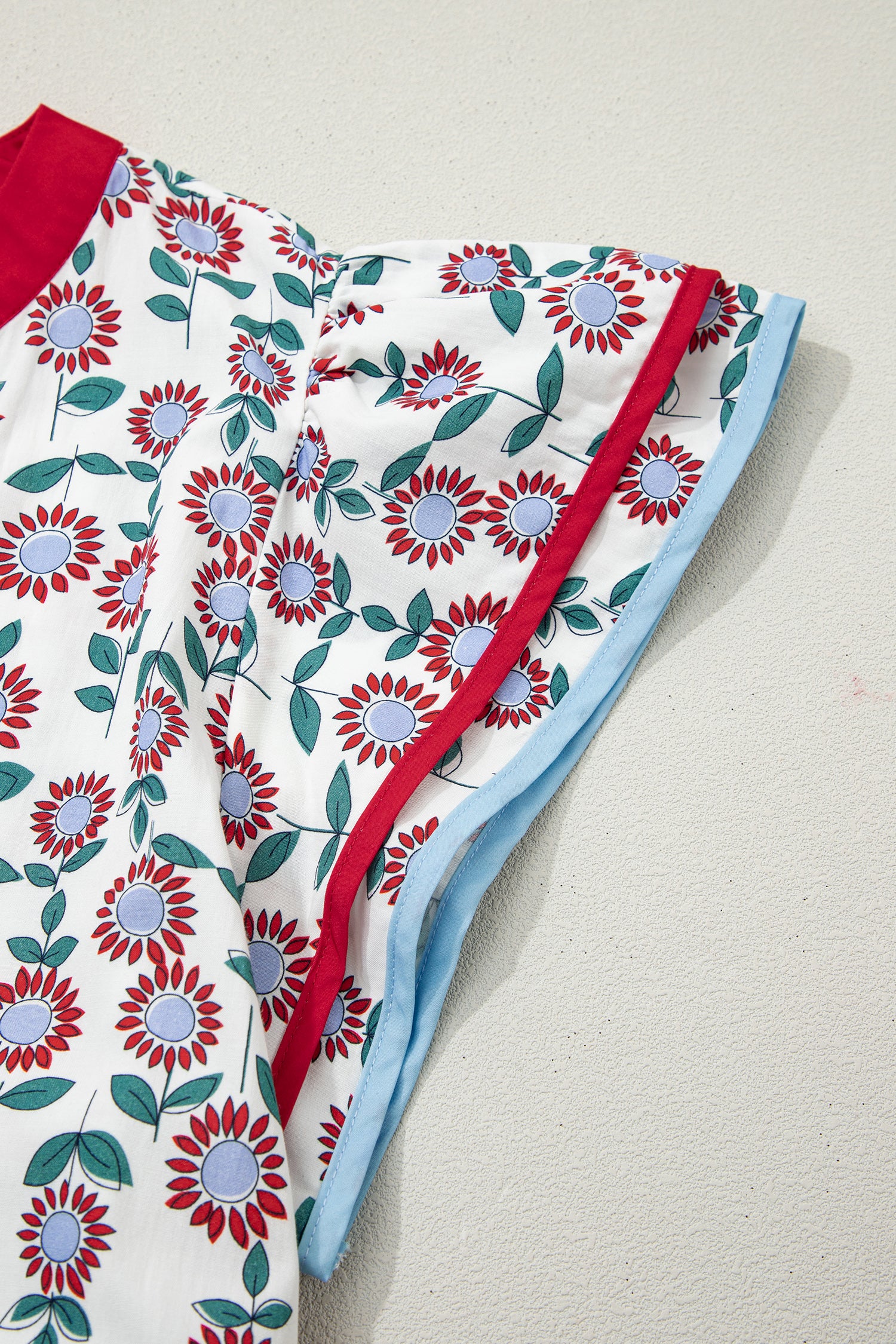 Sunflower Print Flutter Sleeve Maxi Dress Striped Trim Sky Blue Red UK 8-22