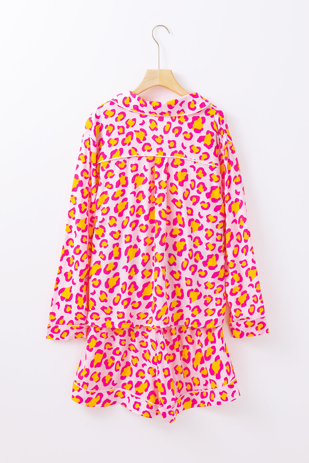 Women's Orange Leopard Print Long Sleeve Shirt and Shorts Pyjama Set Nightwear PJ Lounge at LivelyLooks