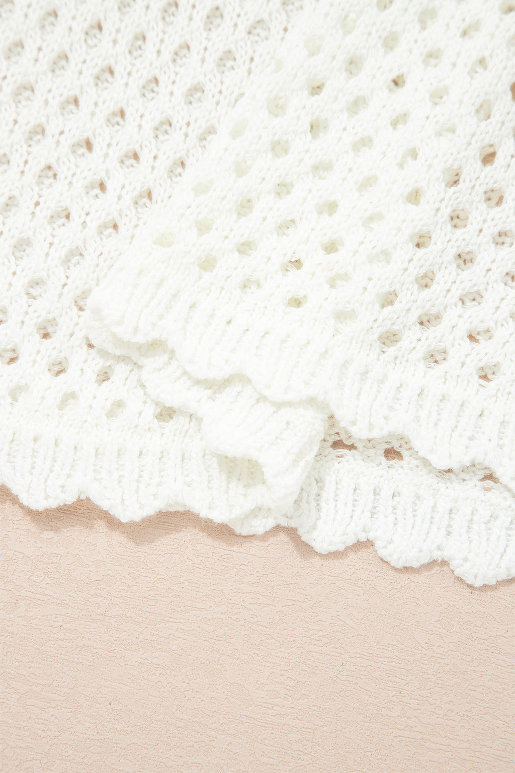 LivelyLooks Yellow Cream Scalloped Trim Hollow Out Knit Long Sleeve Top women's fashion