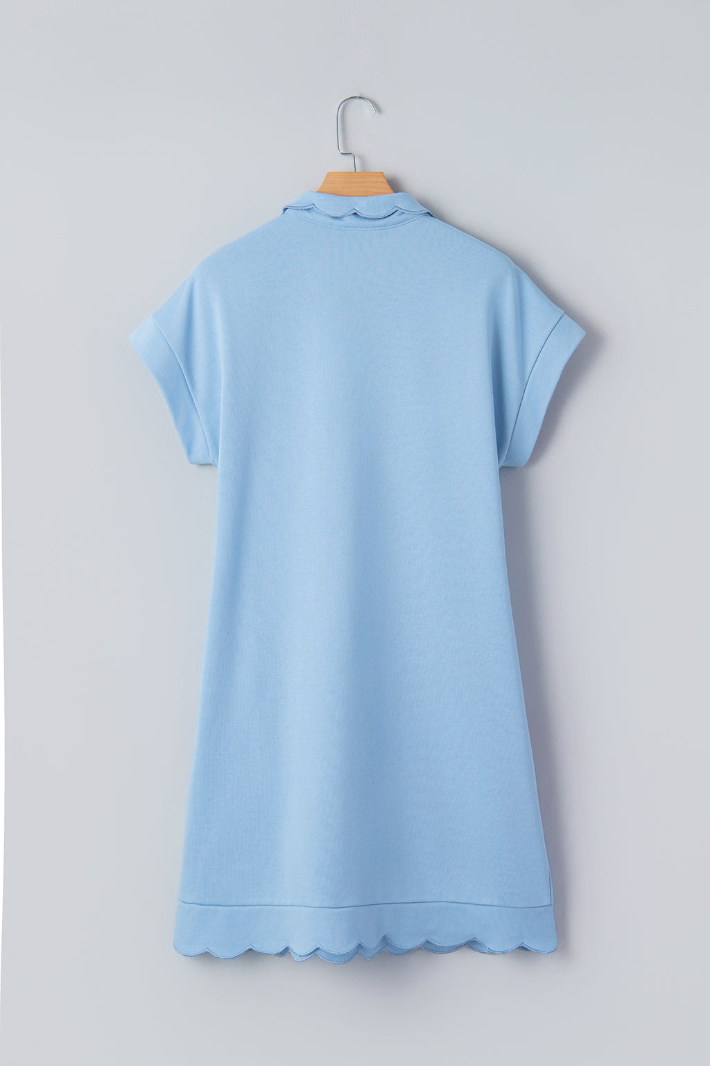 Women's Polo Collar Snap Button Scallop Hem Mini Dress | Beau Blue & Sea Green | UK 8-22 at LivelyLooks