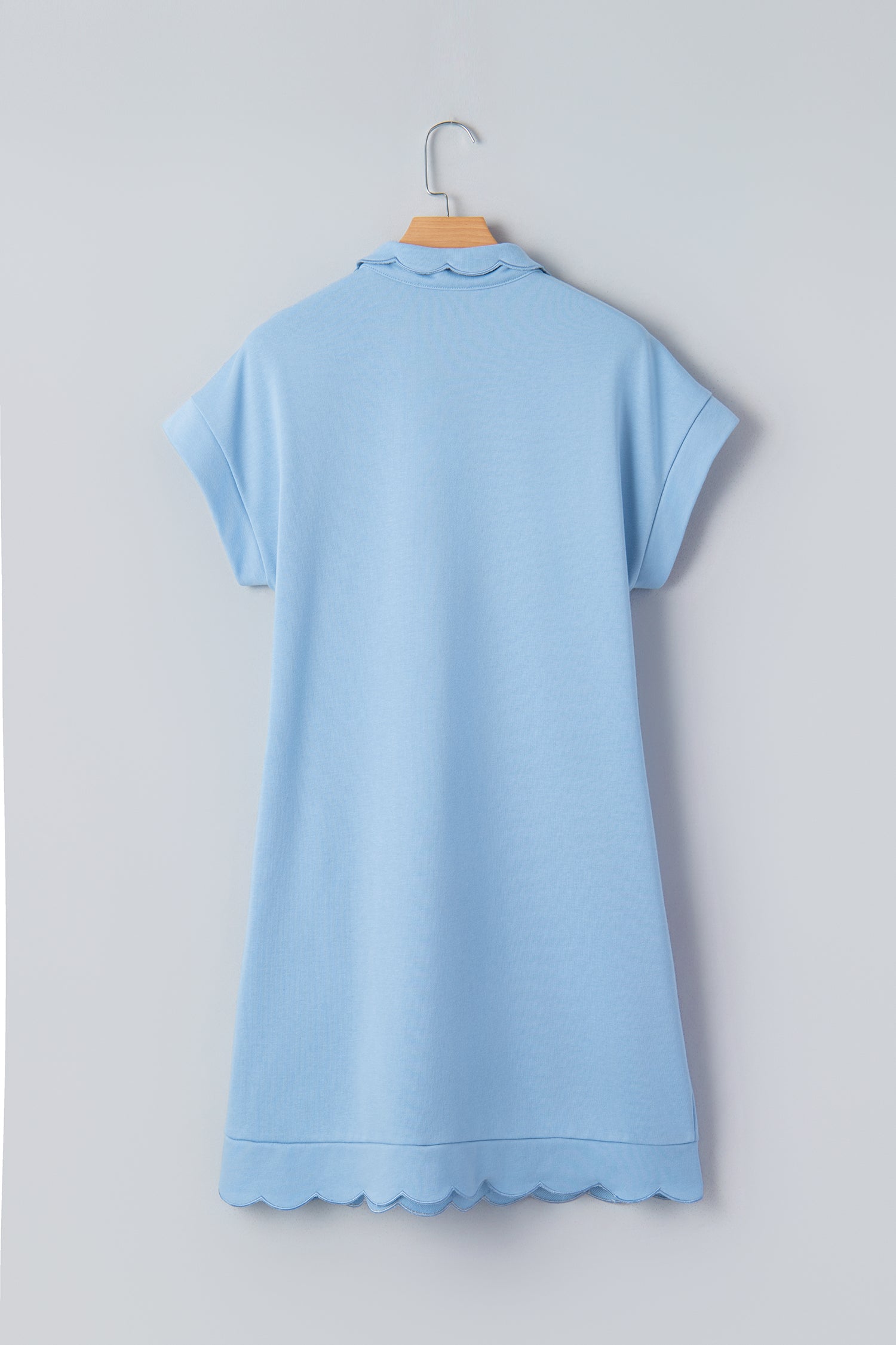 Women's Polo Collar Snap Button Scallop Hem Mini Dress | Beau Blue & Sea Green | UK 8-22 at LivelyLooks