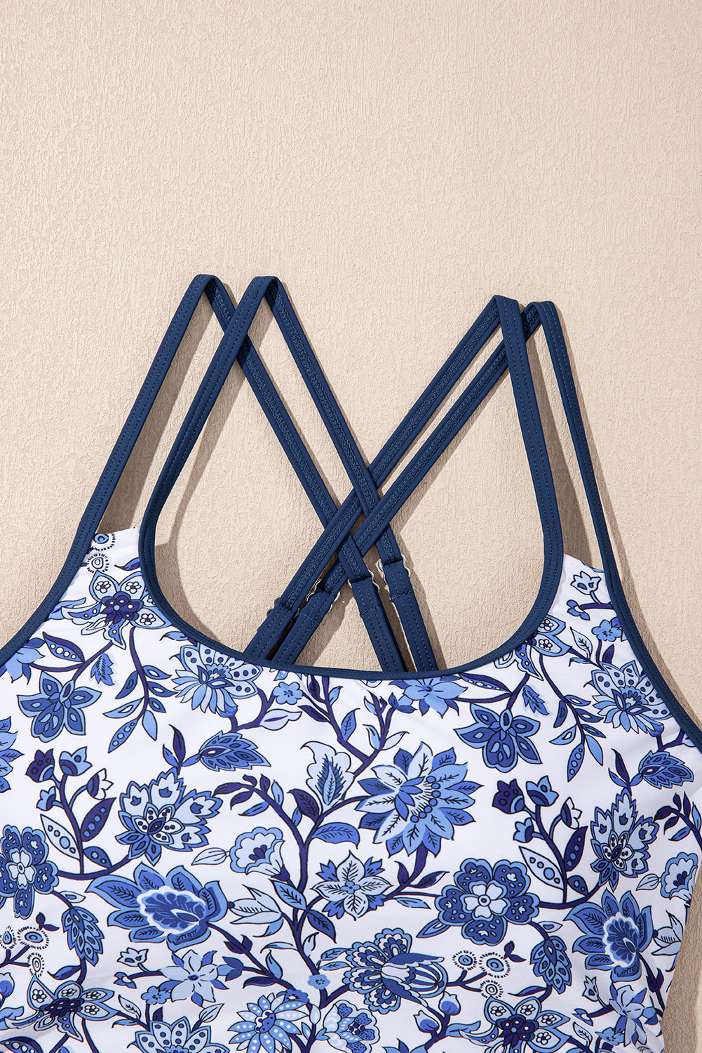 Women's Women Floral Print Crossed Back Knot Side One Piece Swimsuit Blue Navy S-XL at LivelyLooks