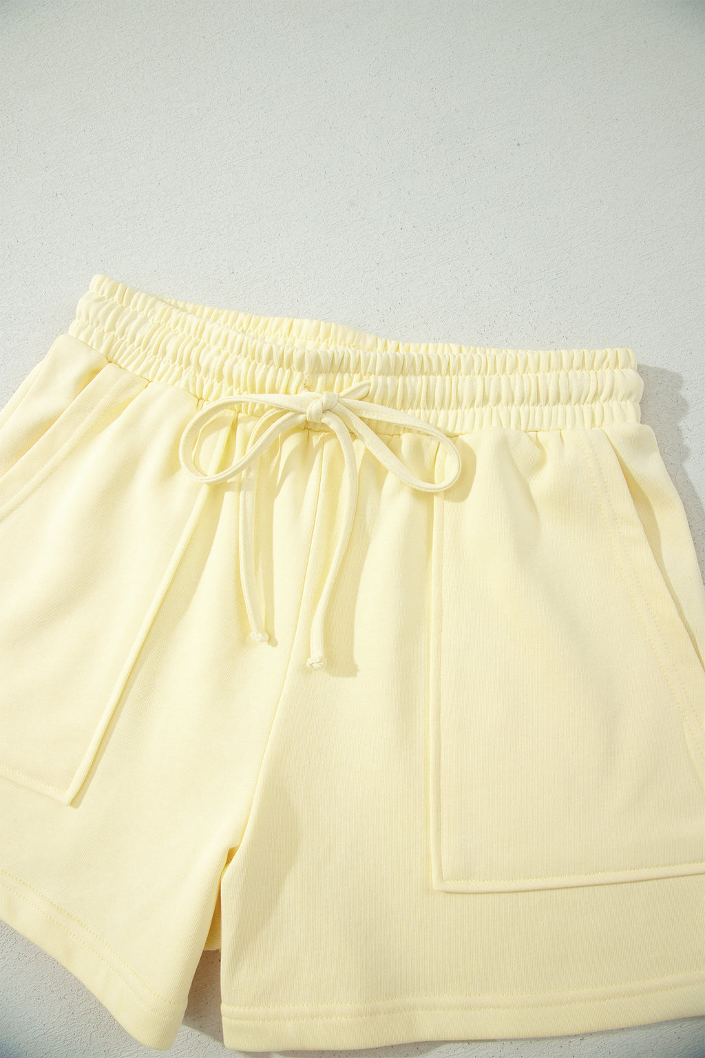 Yellow Cream Solid Tee & Drawstring Shorts Comfy 2-Piece Set