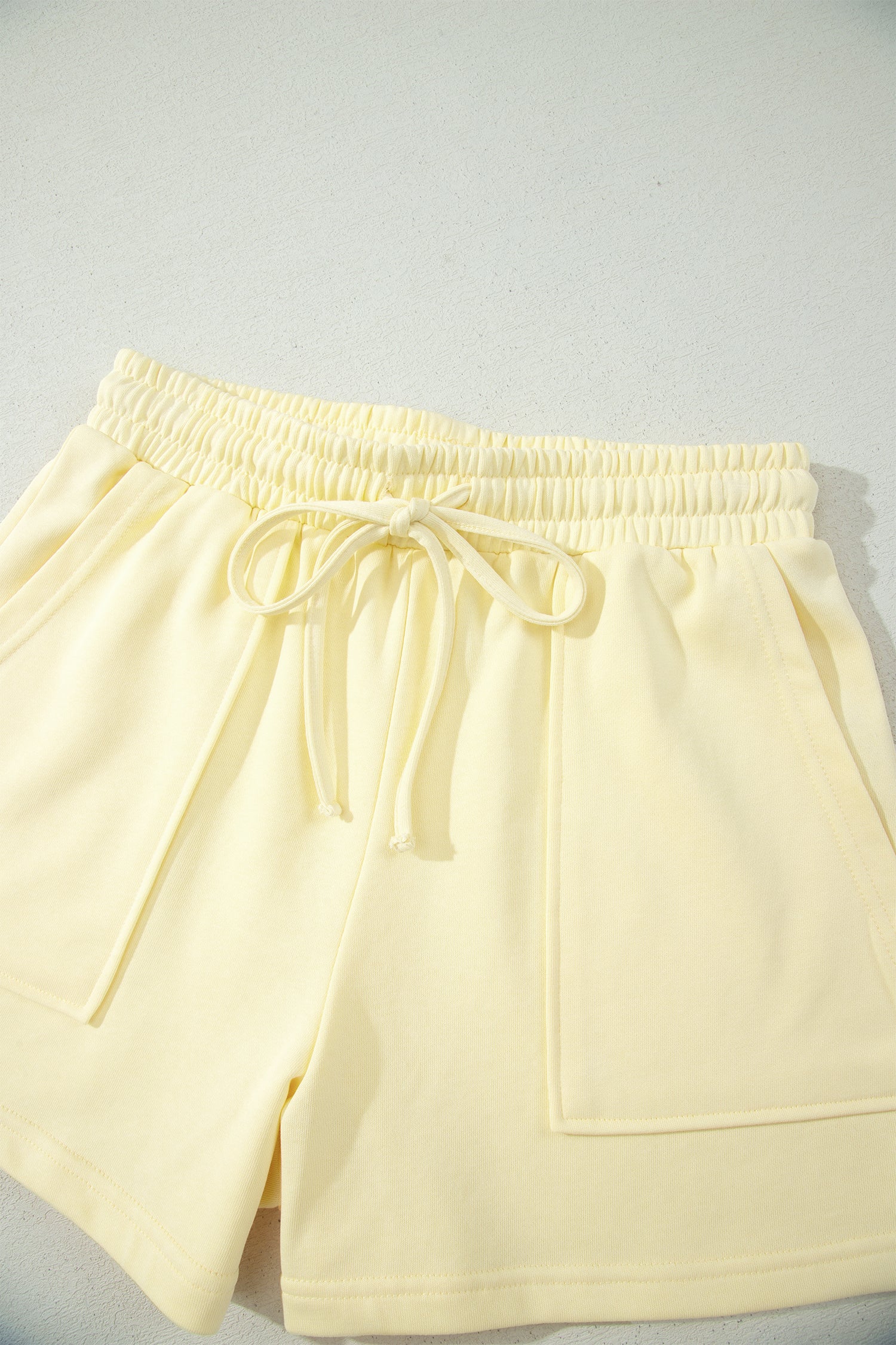 Yellow Cream Solid Tee & Drawstring Shorts Comfy 2-Piece Set