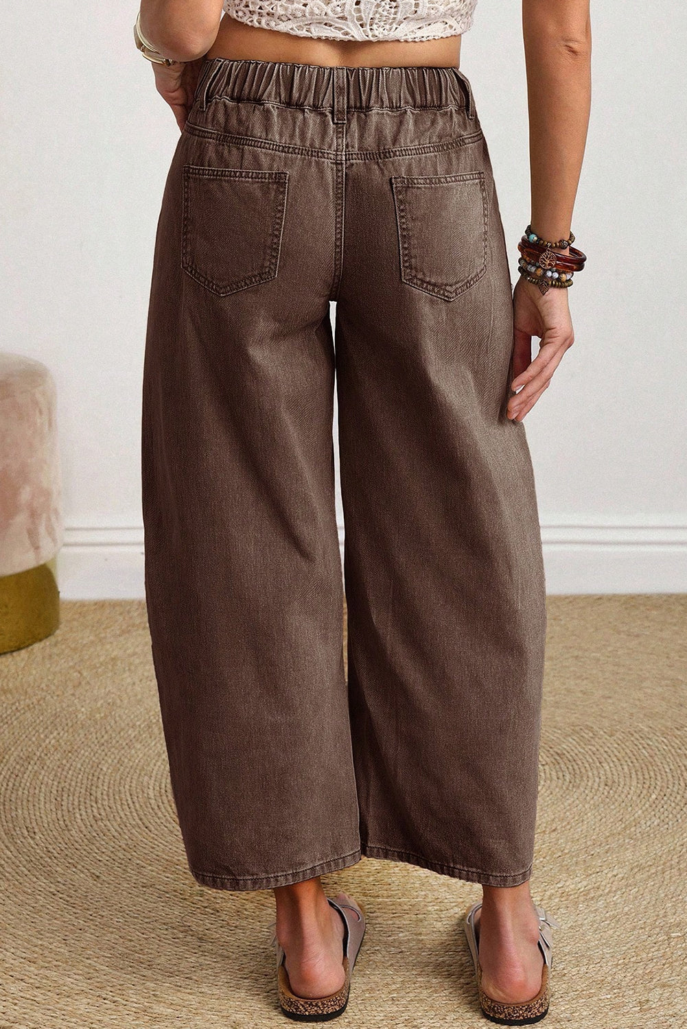 Shop Brown Barrel Leg Jeans Square Patch Pocket Ankle Length UK 4-16 at LivelyLooks