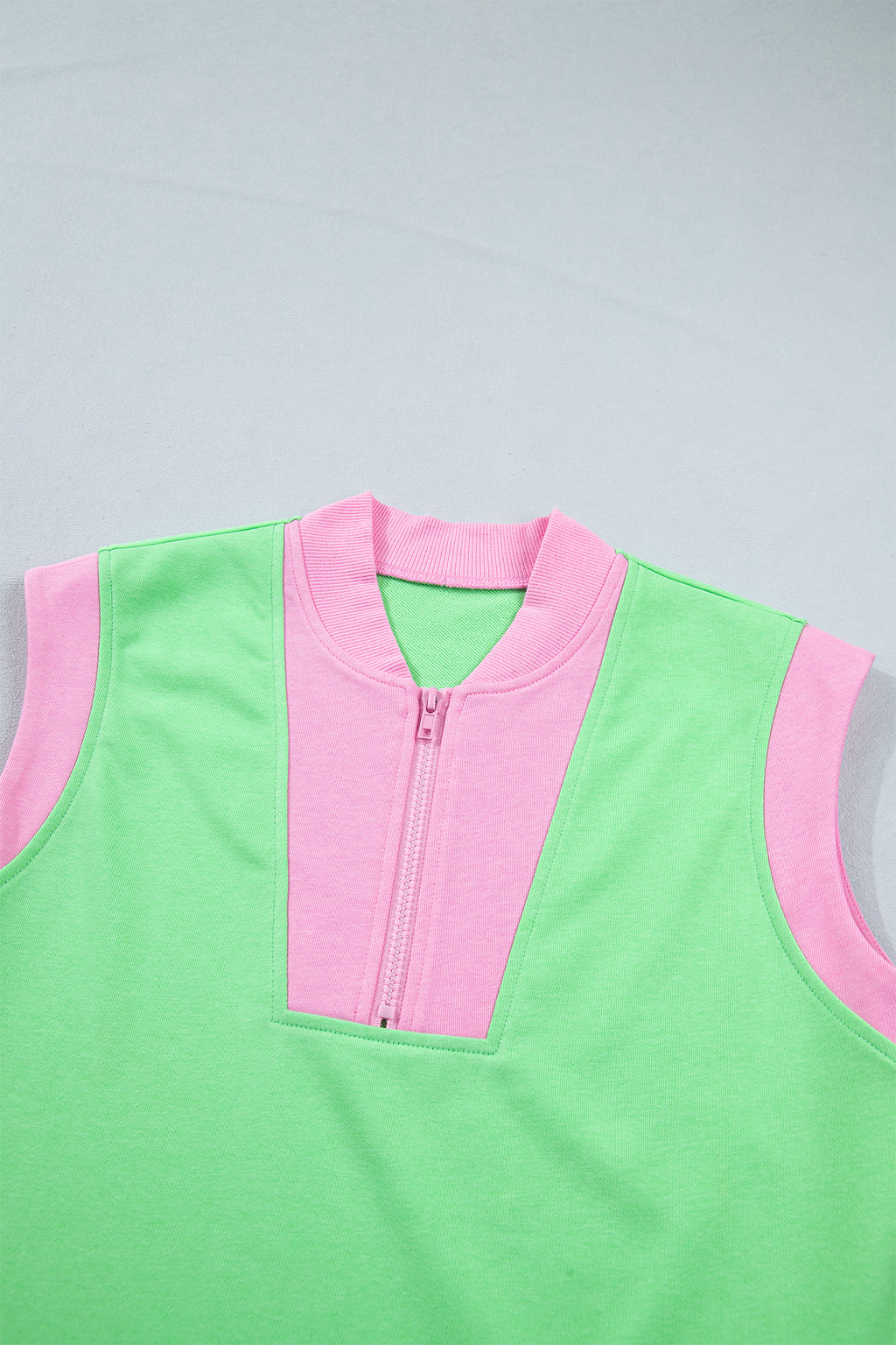 Green Colour Block Half Zip Top & Athleisure Shorts Set | UK 8–22