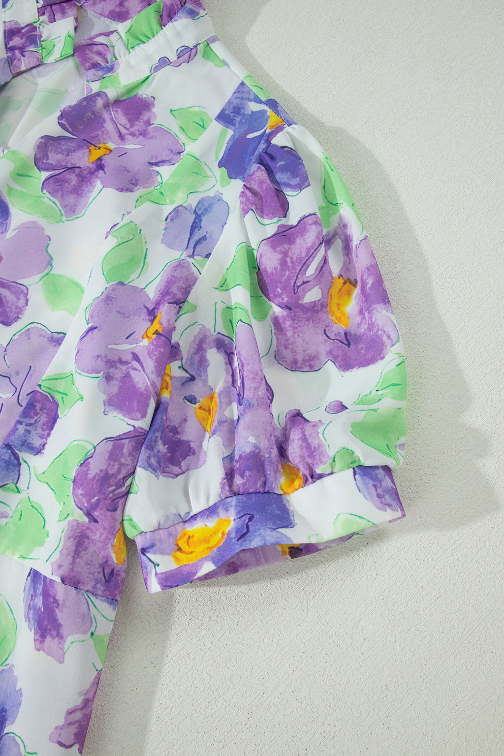 Purple Floral V Collar Short Sleeve Tiered Ruffle Mini Dress S-XL