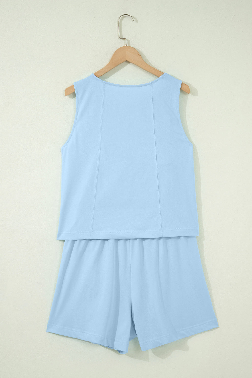 Women's Stitched Detail Tank Top & Shorts Co-ord Set Pink Mist Blue S-XL
