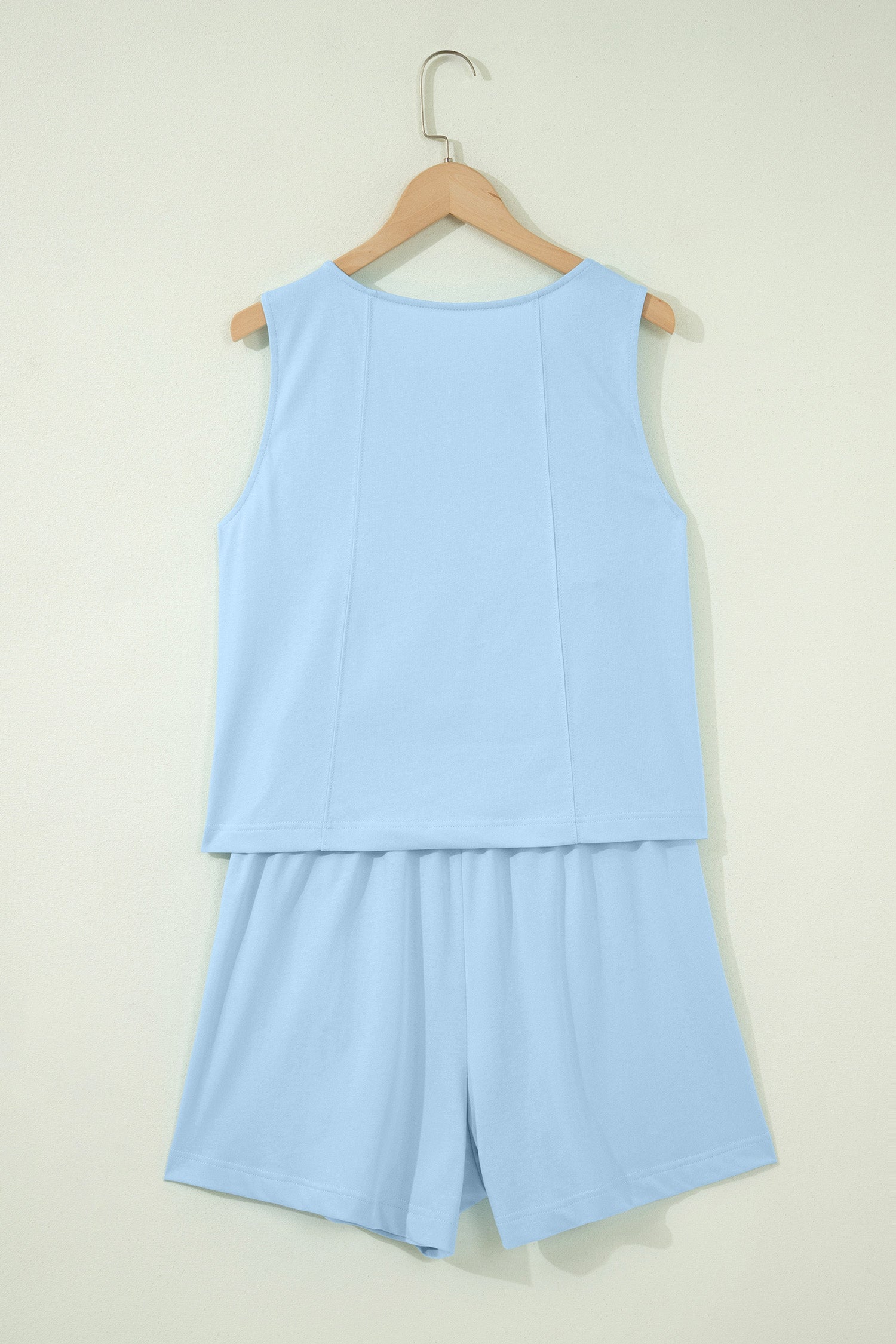 Women's Stitched Detail Tank Top & Shorts Co-ord Set Pink Mist Blue S-XL