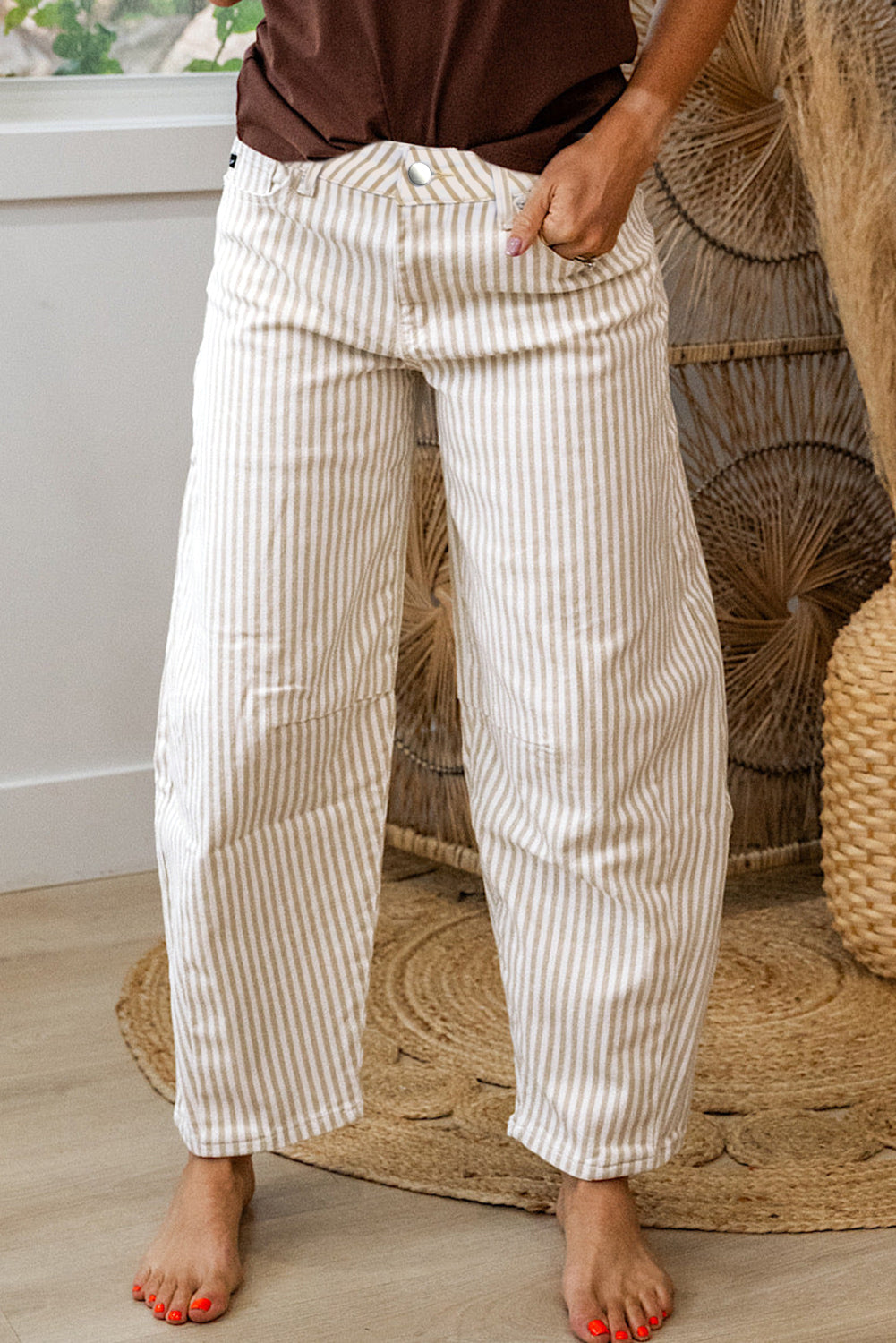 Shop Stripe Casual Barrel Leg Jeans UK 8-20 at LivelyLooks