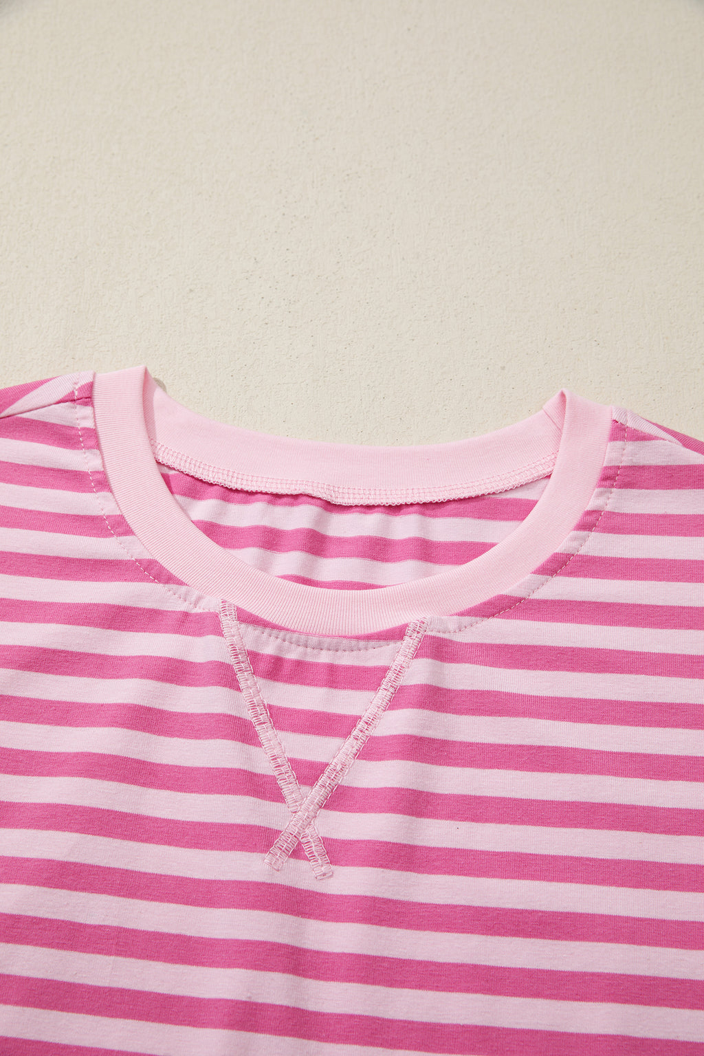 Pink Stripe Cap Sleeve Tee & Elastic Waist Shorts 2pcs Co-ord Outfit