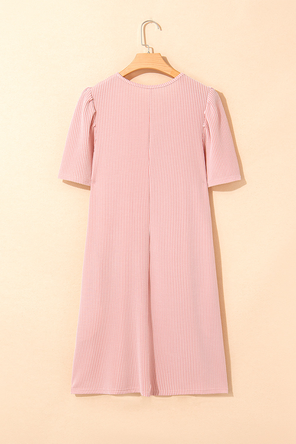 Corded Knit Crew Neck Puff Sleeve Shift Mini Dress S-XL