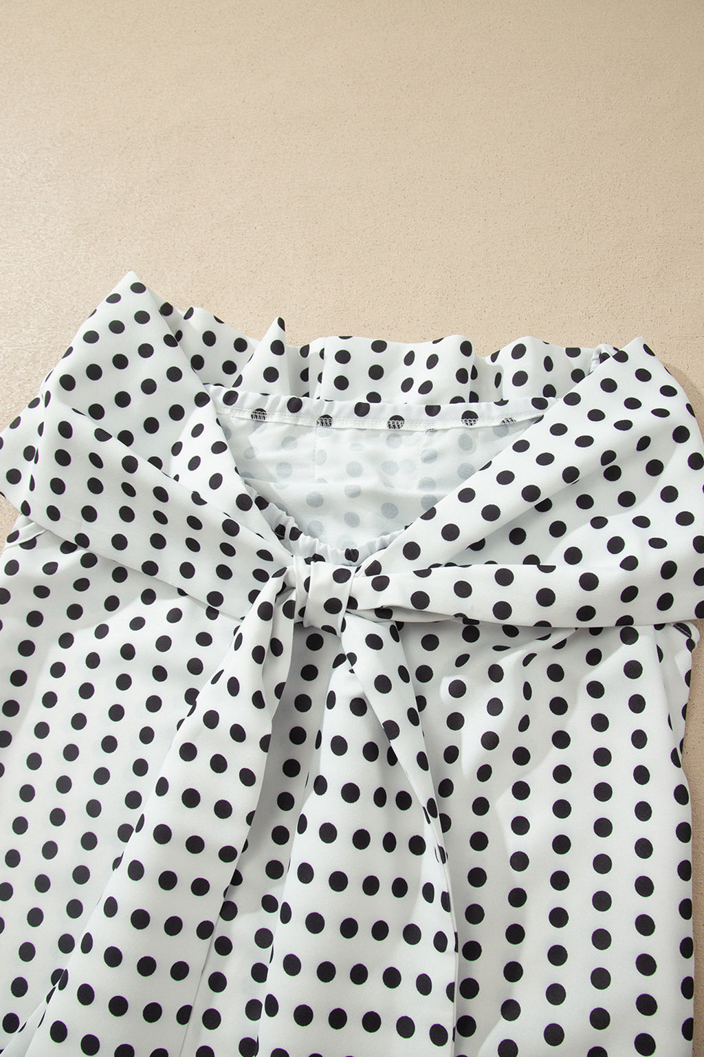 White Polka Dot Off Shoulder Blouse | Bow Knot Short Sleeve Top
