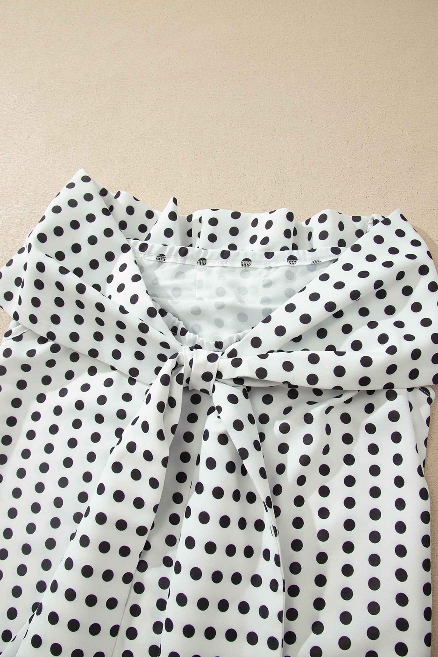 White Polka Dot Off Shoulder Blouse | Bow Knot Short Sleeve Top