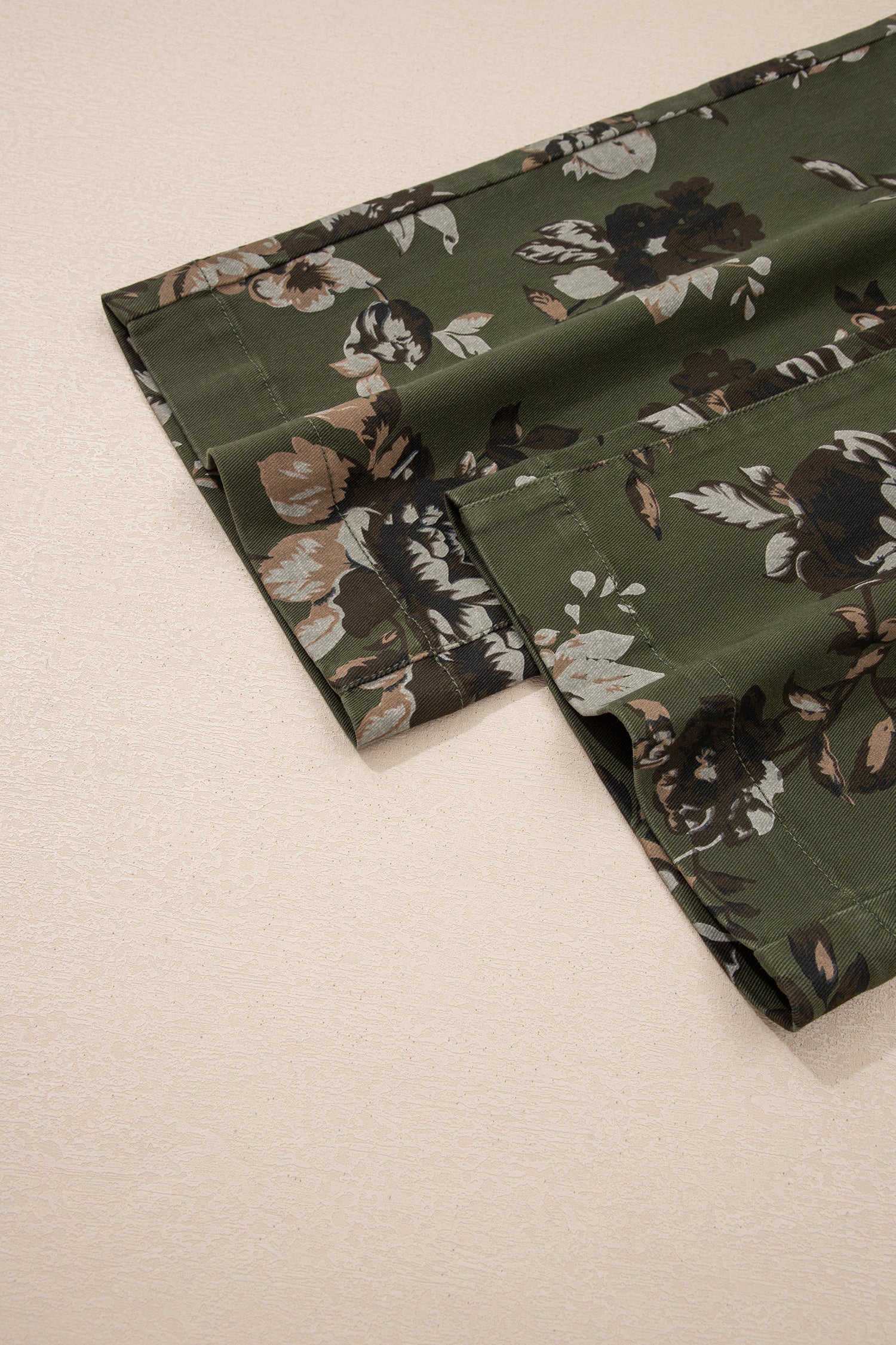 Green Vintage Floral Print Shift Jeans Square Patch Pocket Raw Hem UK 4-16