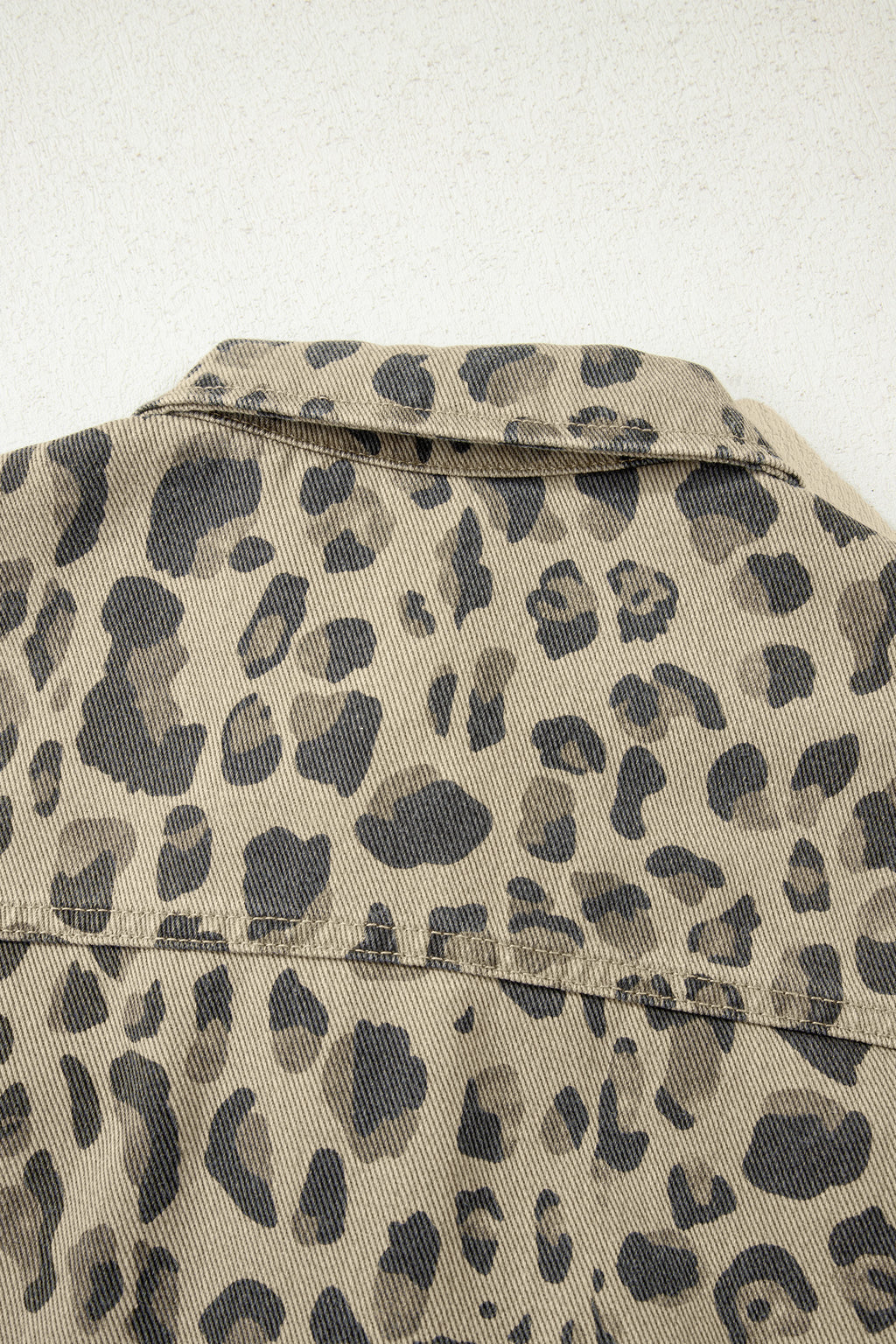 Khaki Retro Leopard Print Seam Detail Button Down Denim Jacket | UK 8–22