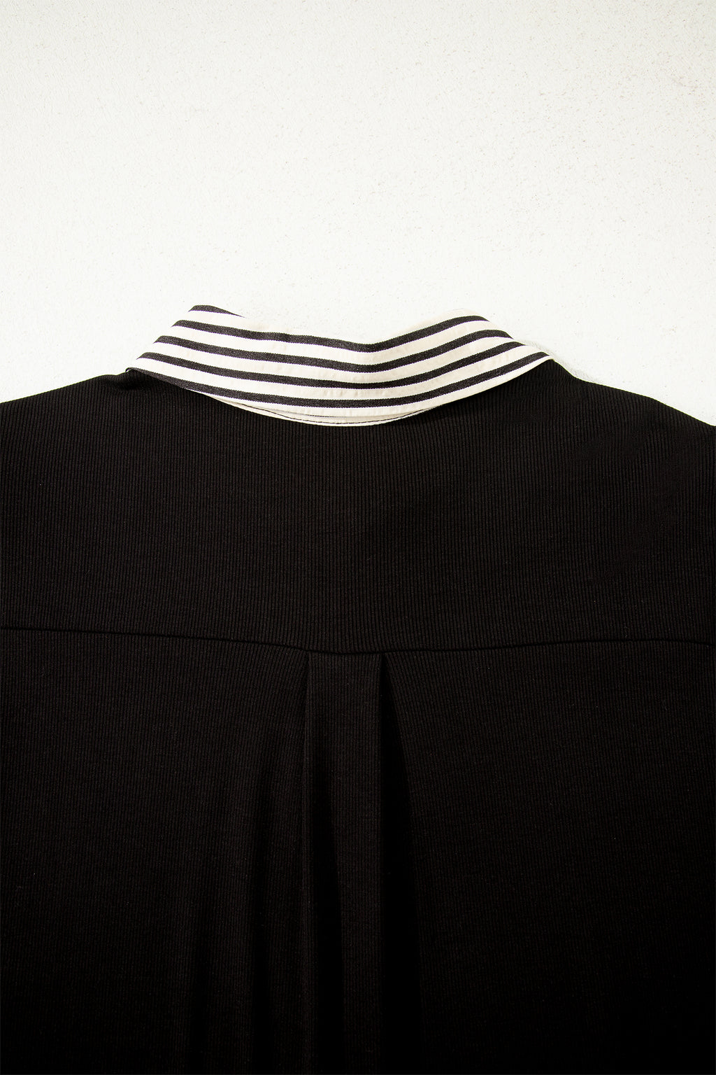 Black Stripe Polo Collar Half Button Tied Short Sleeve Mini Dress S-XL