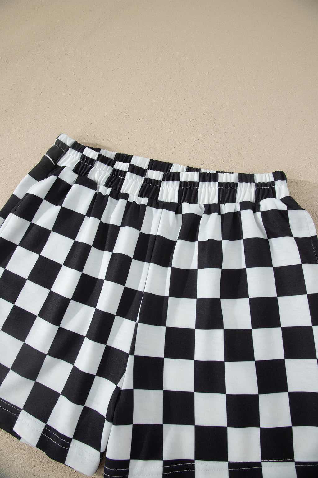 Shop Pink Checkered Print Colour Block Trim Mock Neck Short Set Two Piece Co-ord PJ at LivelyLooks