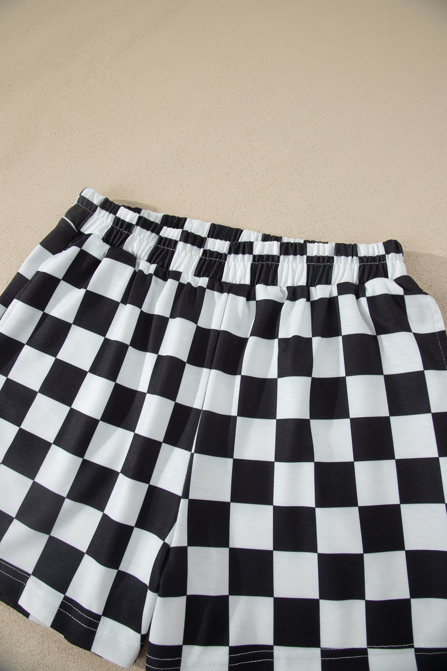 Shop Pink Checkered Print Colour Block Trim Mock Neck Short Set Two Piece Co-ord PJ at LivelyLooks