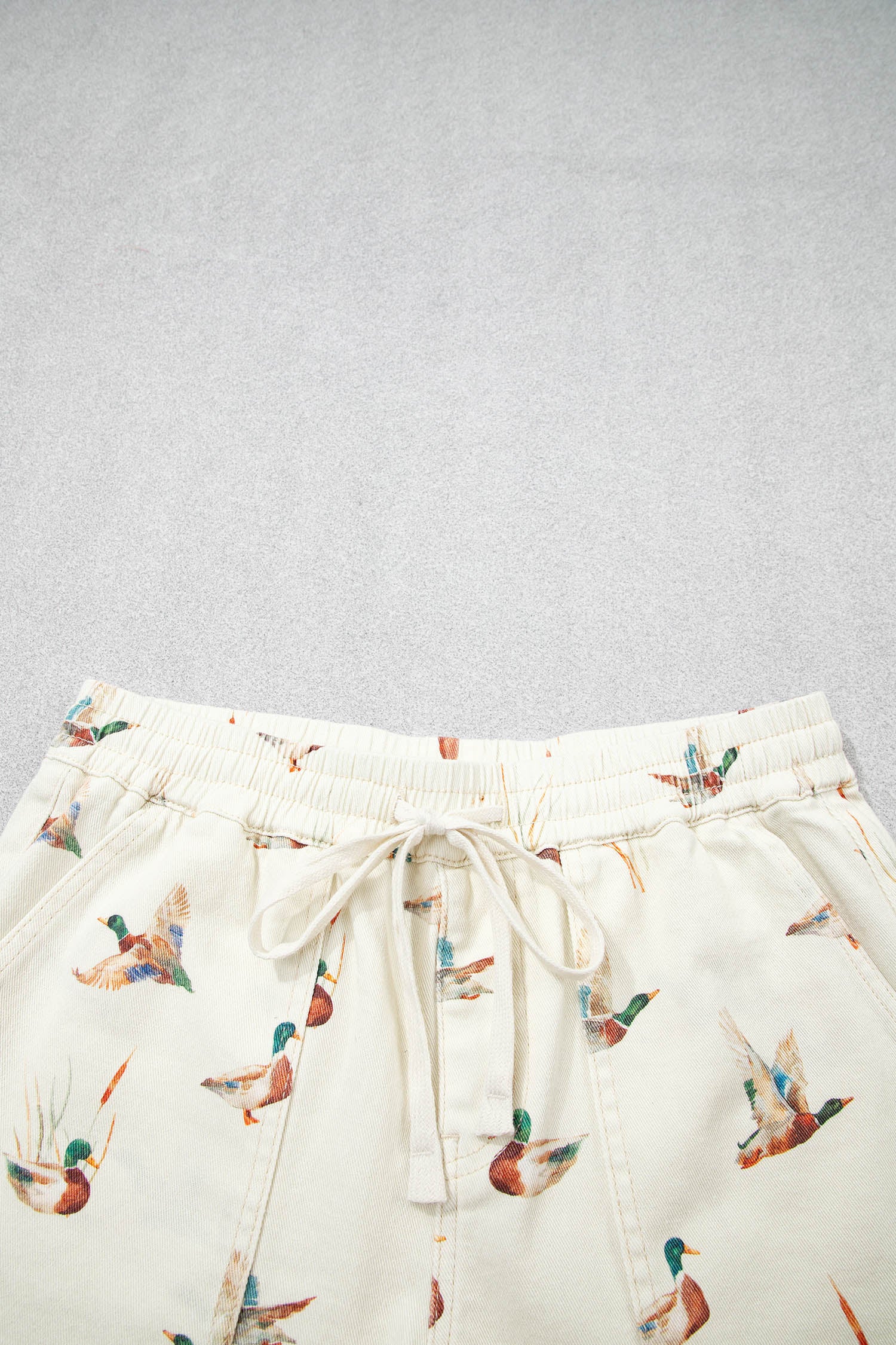 Beige Mallard Print Drawstring Denim Shorts UK 4-16