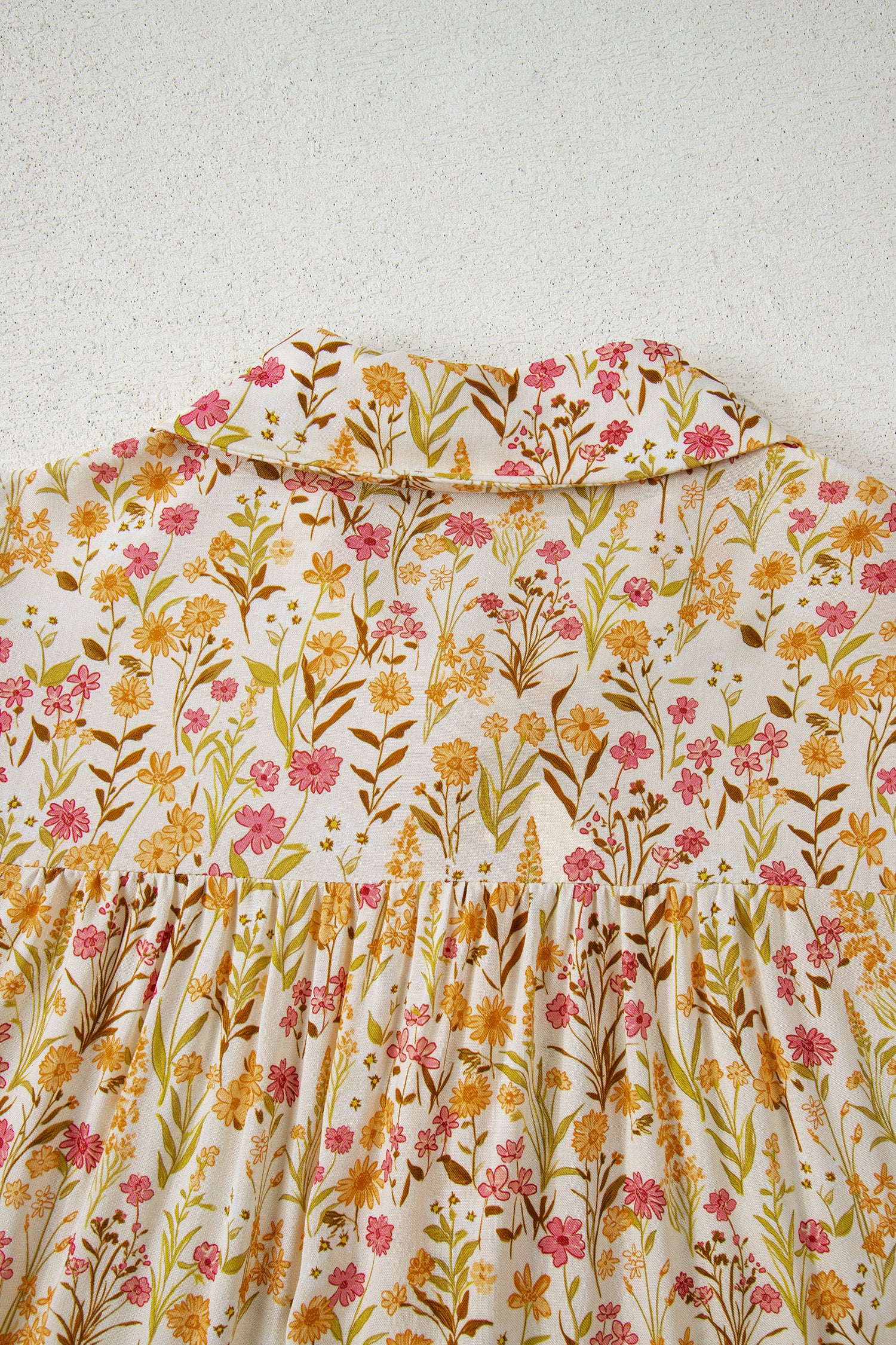 Yellow Floral Print Smocked Cuff Long Sleeve Loose Shirt Mini Dress | UK 8-22
