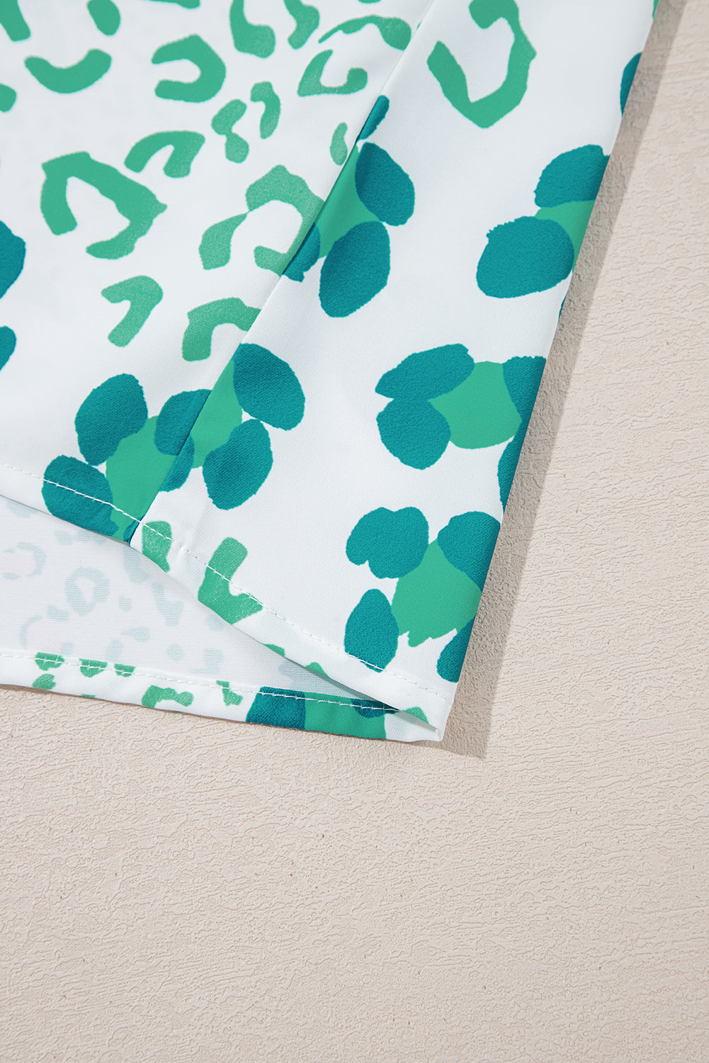 Leopard Print V Neck Blouse Short Sleeve Sky Blue Pink Green Women S-XL