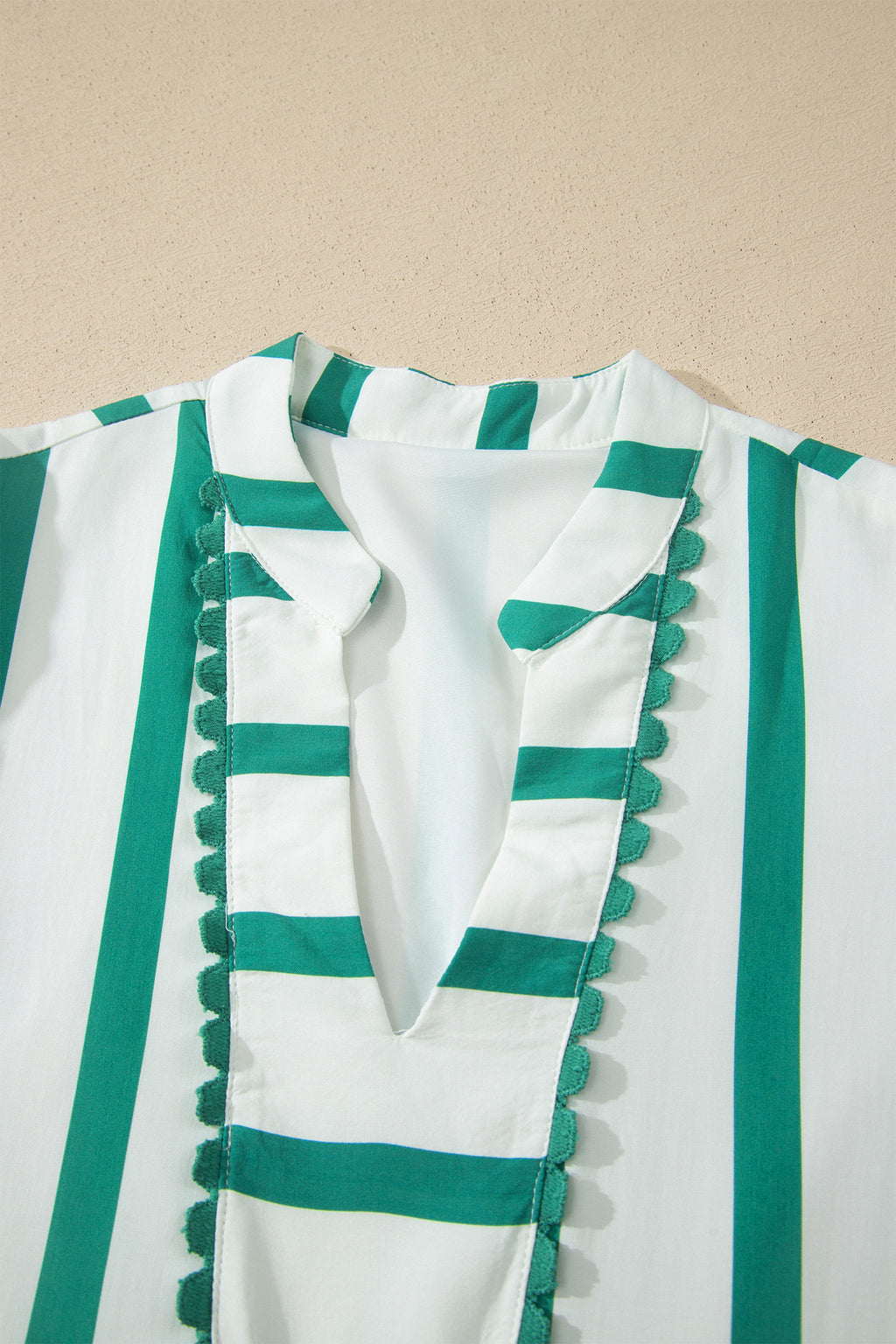Stripe Ricrac Notch V-Neck Puff Sleeve Midi Dress Green Sky Blue S-XL