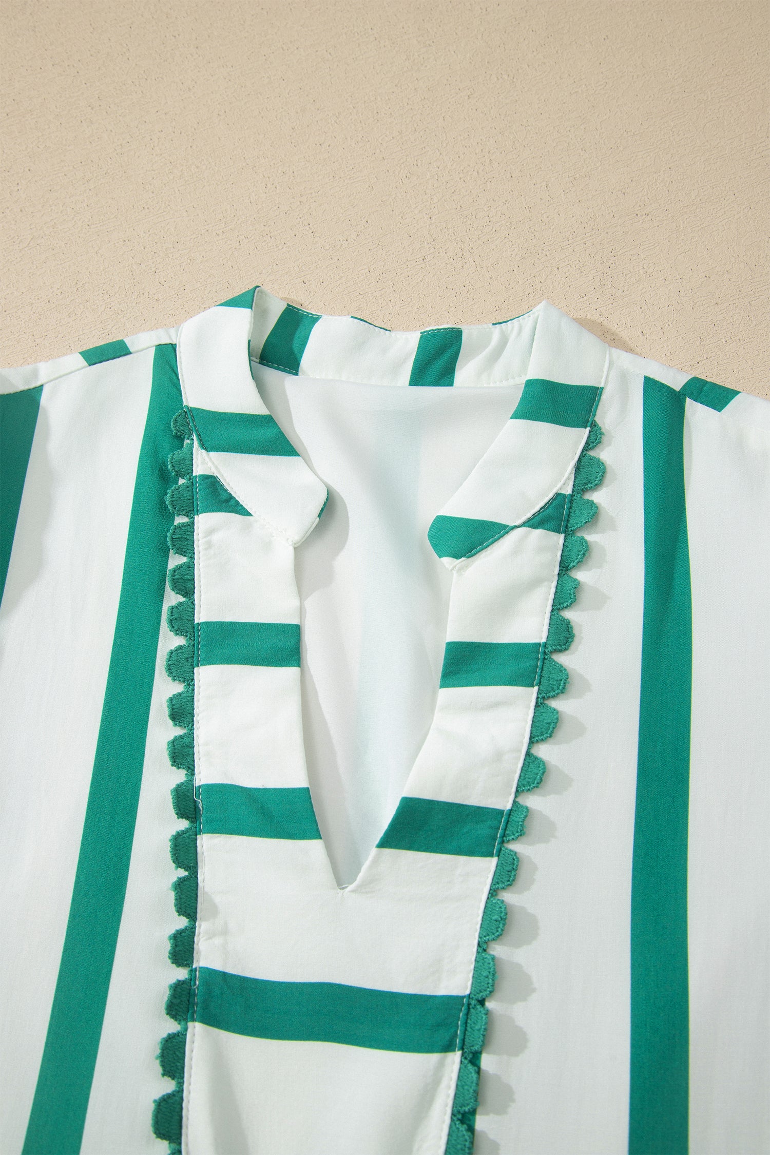 Stripe Ricrac Notch V-Neck Puff Sleeve Midi Dress Green Sky Blue S-XL