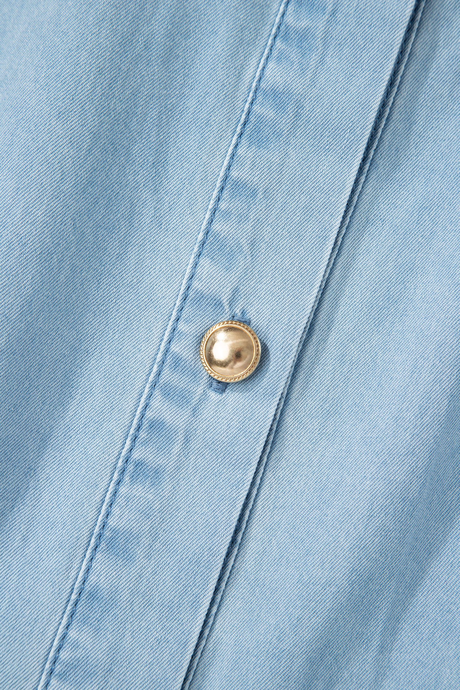 Women's Blue Button-Down Collared Bubble Sleeve Long Denim Dress at LivelyLooks