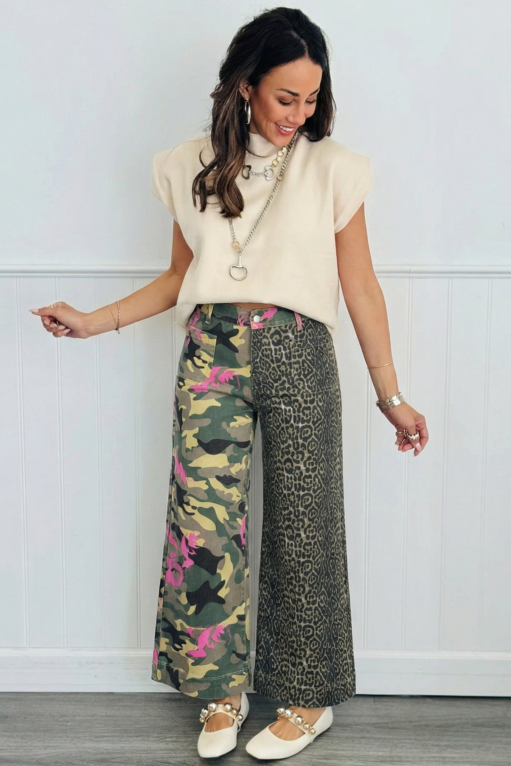 LivelyLooks Leopard Camo Patchwork Straight Leg Jeans | Sizes 4-16 women's fashion