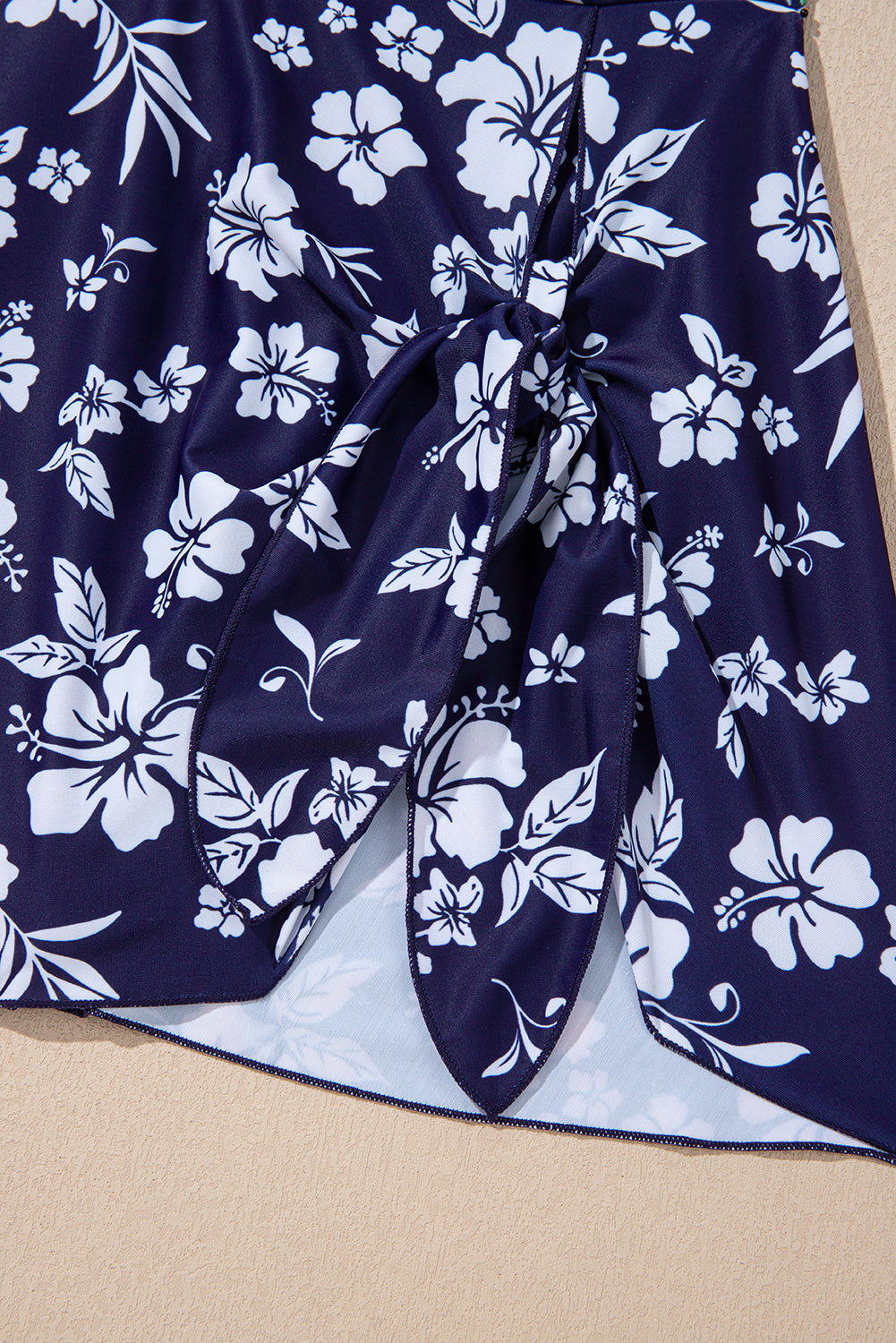 Women's Women Floral Print Crossed Back Knot Side One Piece Swimsuit Blue Navy S-XL at LivelyLooks