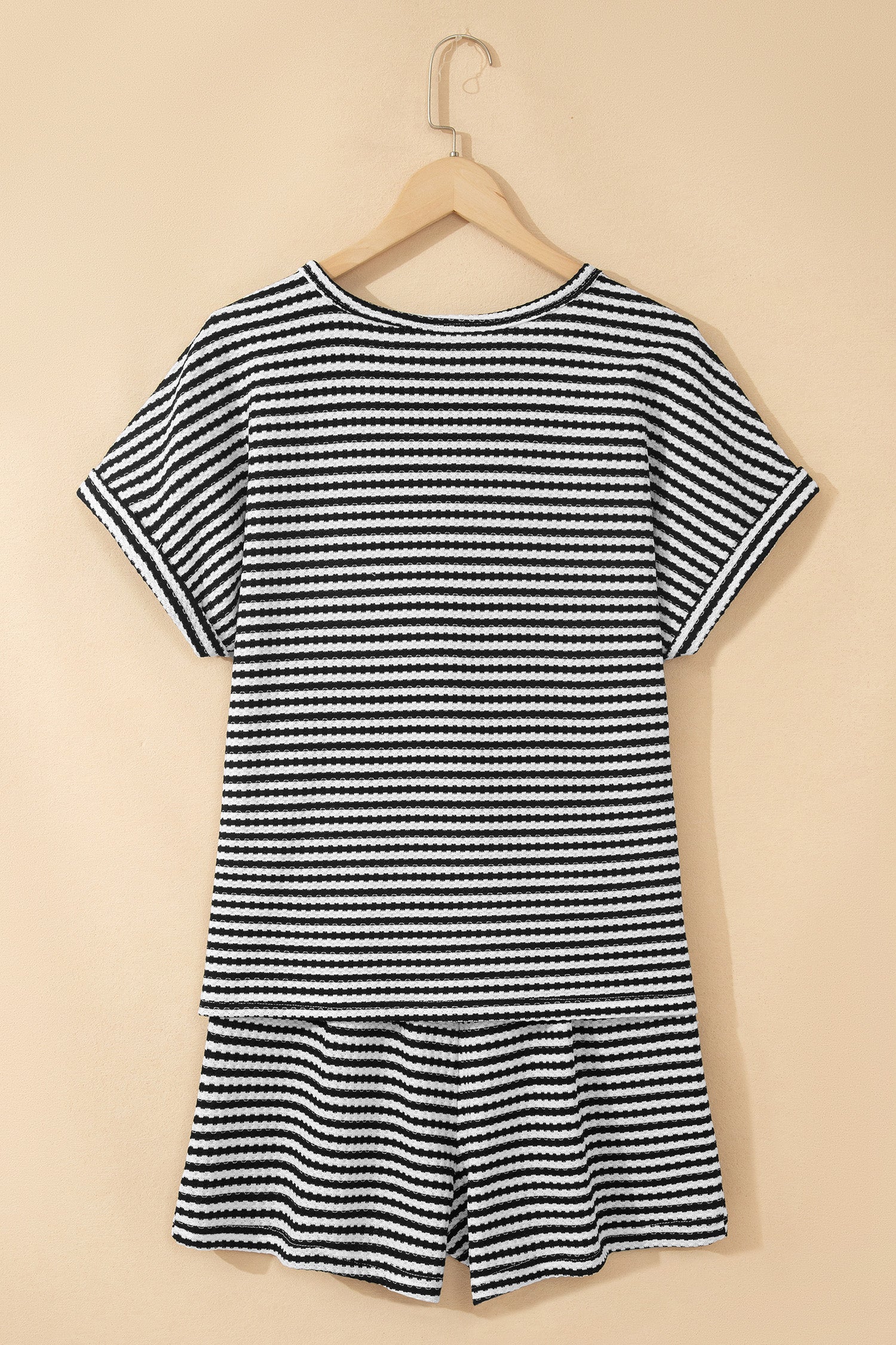 Stripe Textured Knit Top & Shorts Co-ord Set | Brown, Black & Purple | UK 8–18