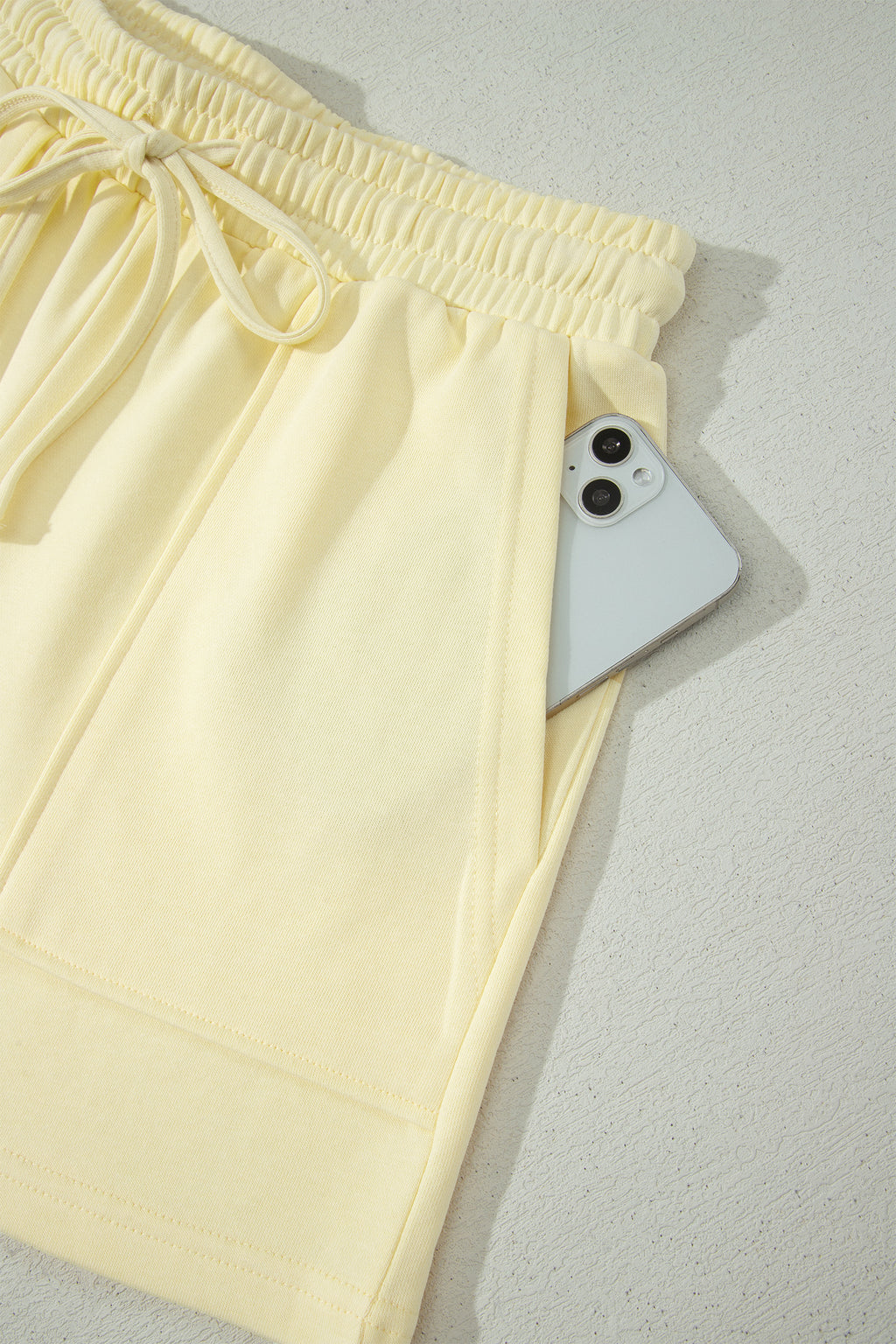 Yellow Cream Solid Tee & Drawstring Shorts Comfy 2-Piece Set