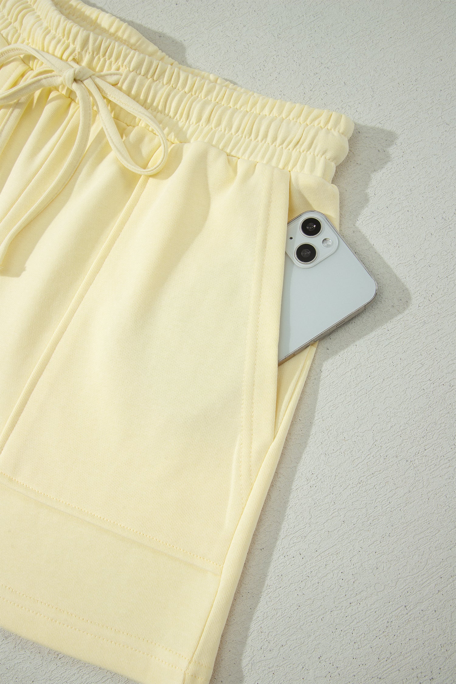Yellow Cream Solid Tee & Drawstring Shorts Comfy 2-Piece Set