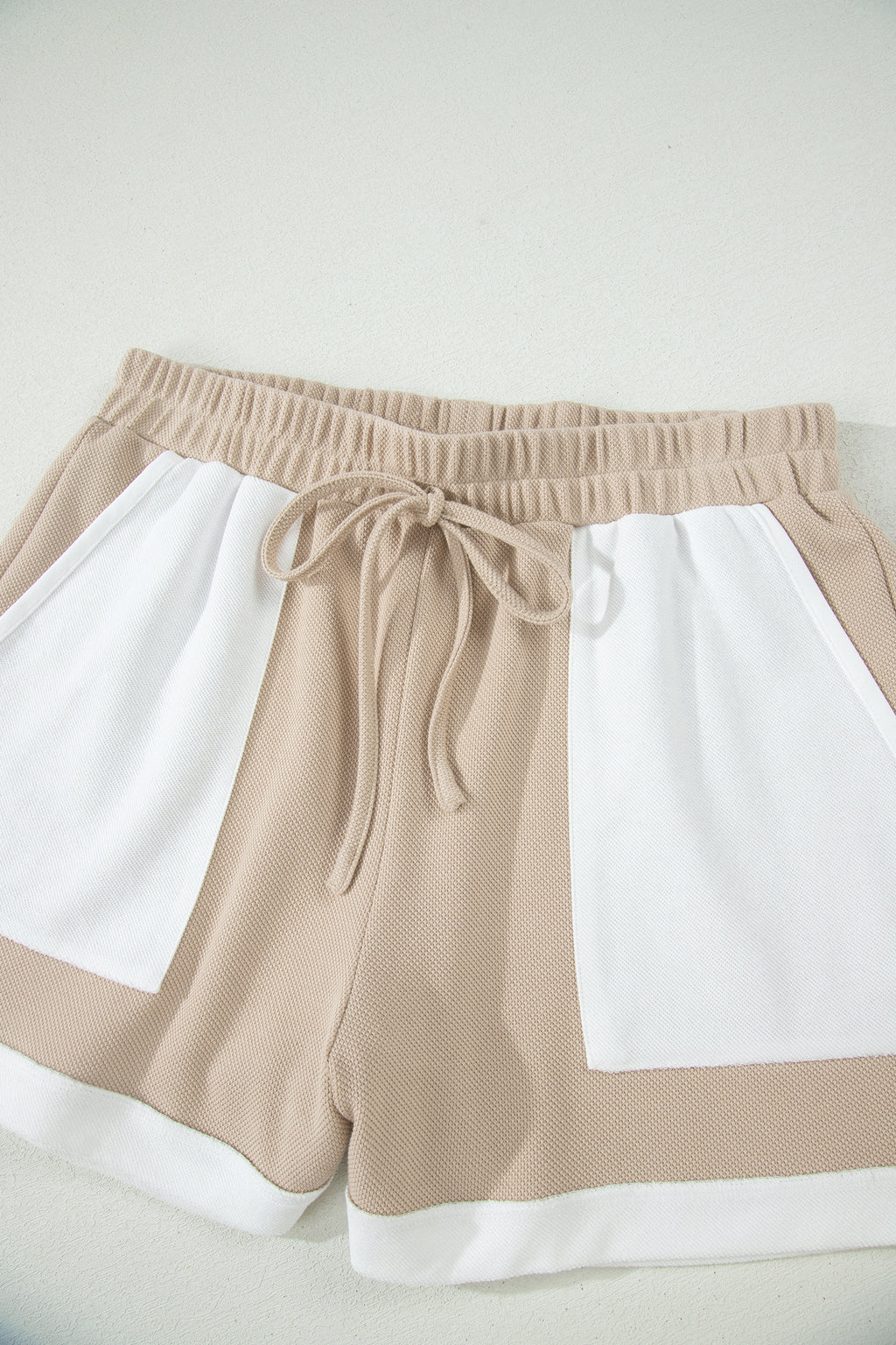Beige Raw Edge Colour Block Oversized Tee & Drawstring Shorts Co-ord Set
