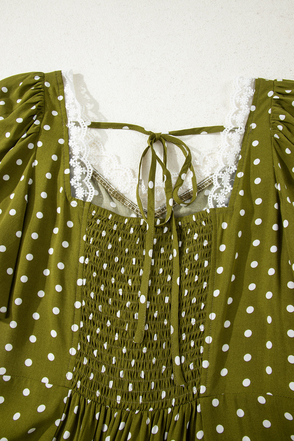 LivelyLooks Green Polka Dot Maxi Dress | Lacy Neckline Smocked Waist women's fashion