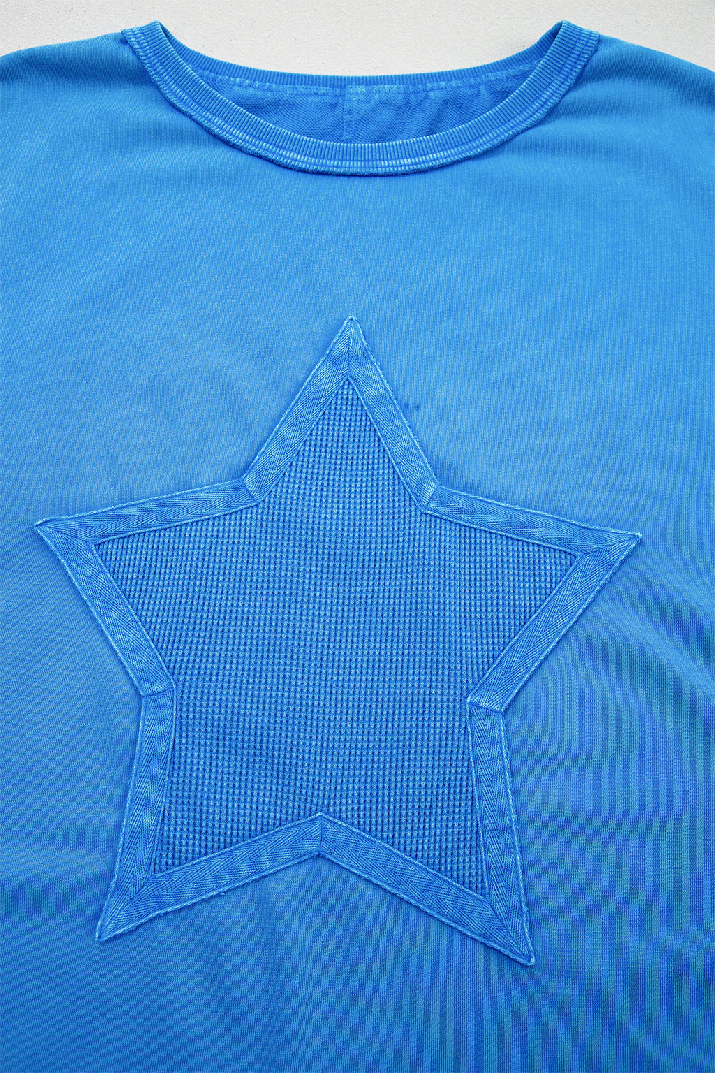 Blue Mineral Wash Star Mesh Patchwork Oversized Tee