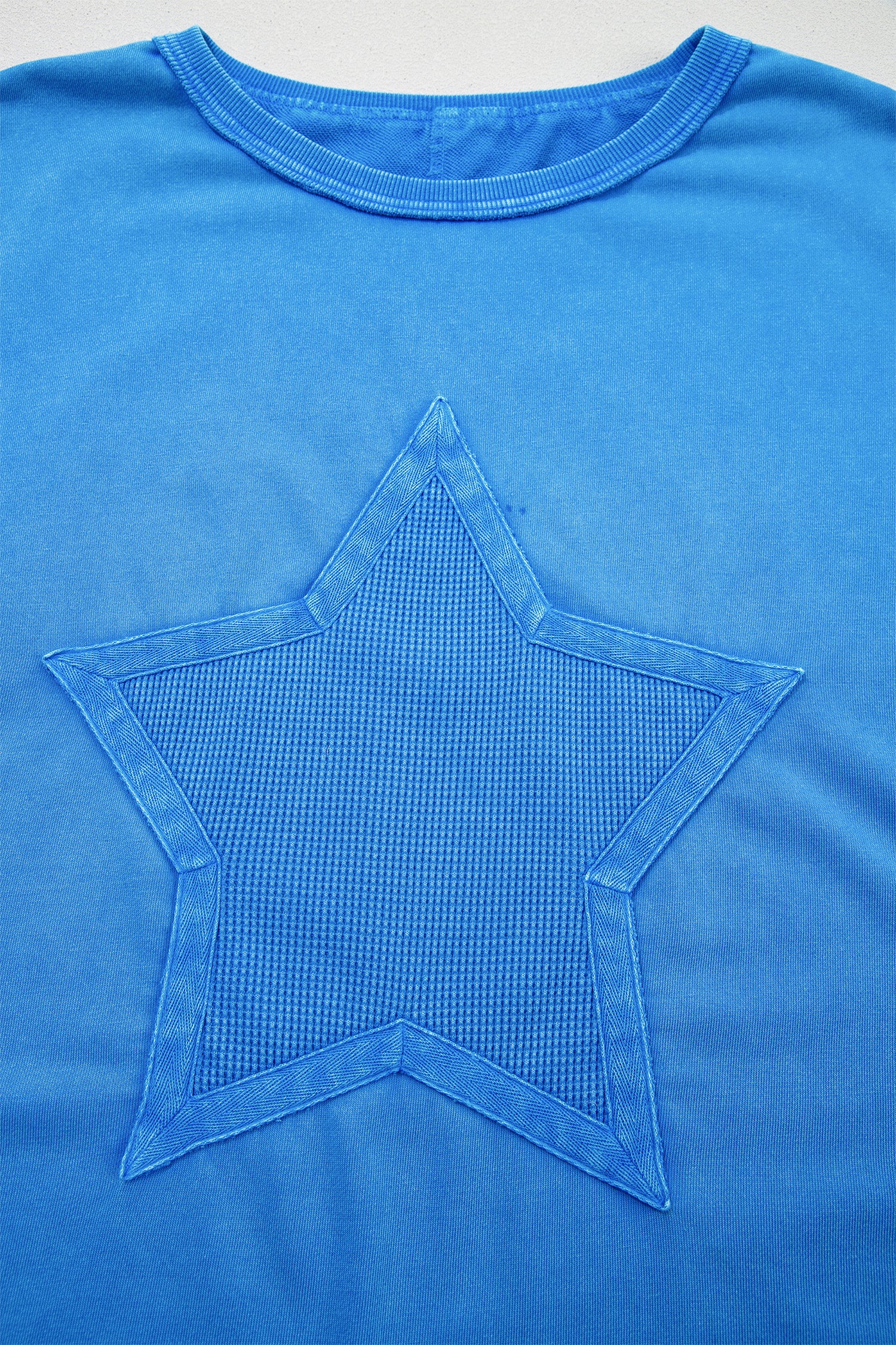 Blue Mineral Wash Star Mesh Patchwork Oversized Tee