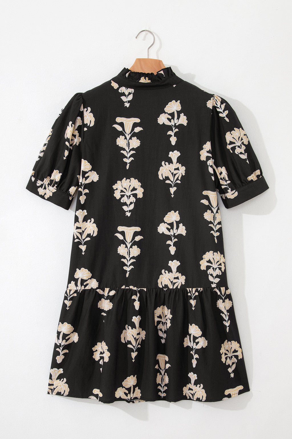 Black & Green Frilled V Neck Puff Sleeve Floral Mini Dress S-XL