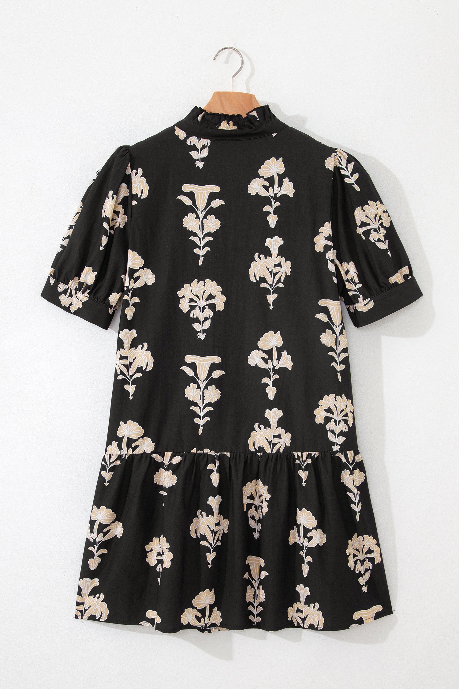 Black & Green Frilled V Neck Puff Sleeve Floral Mini Dress S-XL
