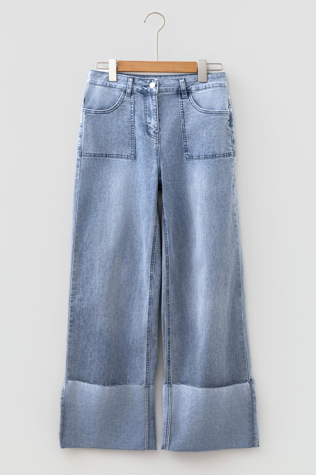 Beau Blue Turn-Up Cuff Loose Wide Leg Jeans | UK Sizes 4-16