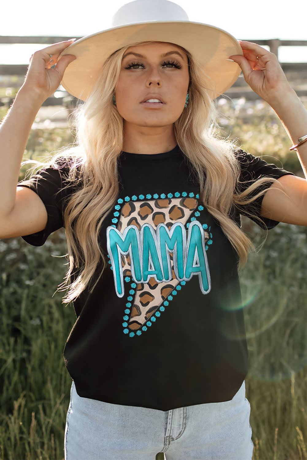 Shop Black Western MAMA Leopard Lightning Graphic Tee Animal Print T-Shirt Retro Top at LivelyLooks