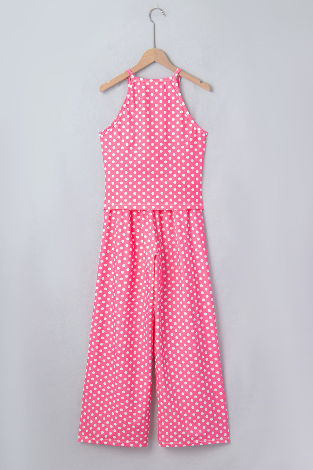 Polka Dot Halter Tank & Wide Leg Pants 2-Piece Set Blue & Pink