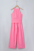Polka Dot Halter Tank & Wide Leg Pants 2-Piece Set Blue & Pink