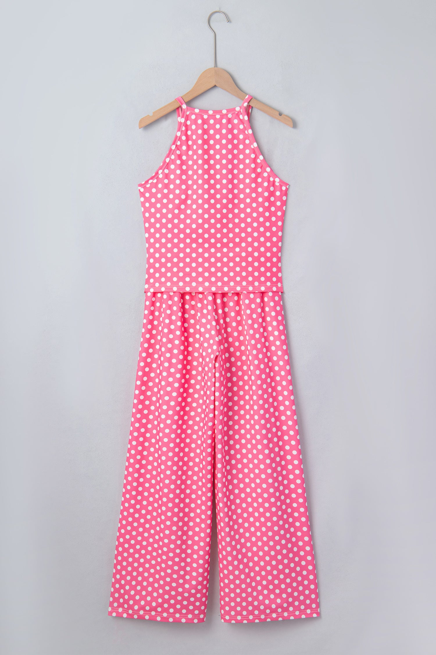 Polka Dot Halter Tank & Wide Leg Pants 2-Piece Set Blue & Pink