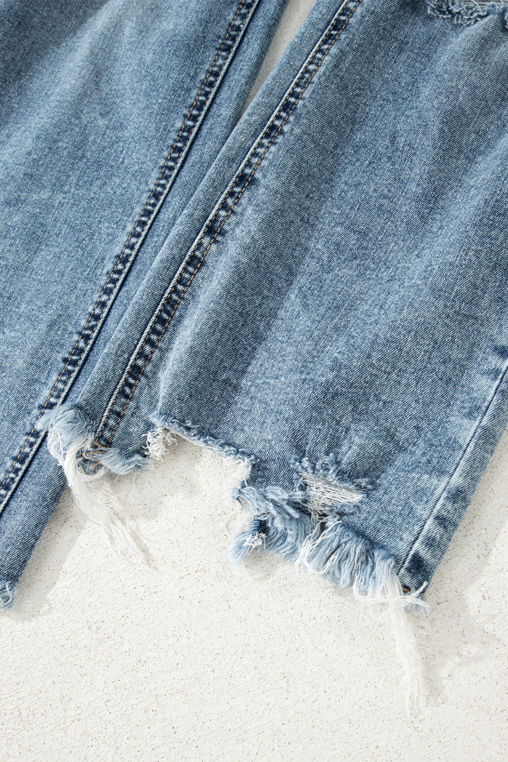 Myosotis Raw Hem Ripped Knee Fit Flare Jeans Women UK 4-16
